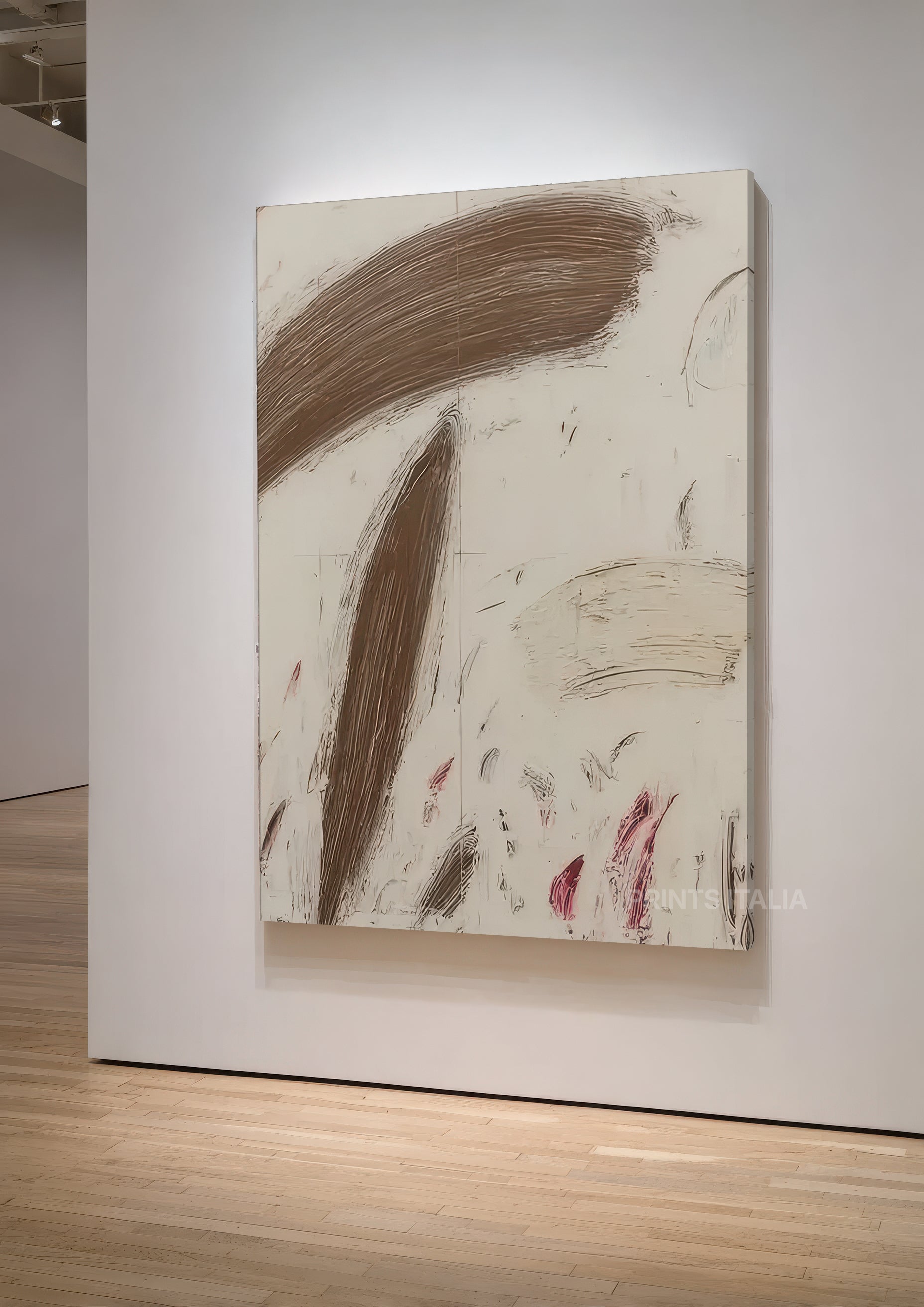 NAUMA print showing expressive brown brushstrokes with organic marks and subtle color accents