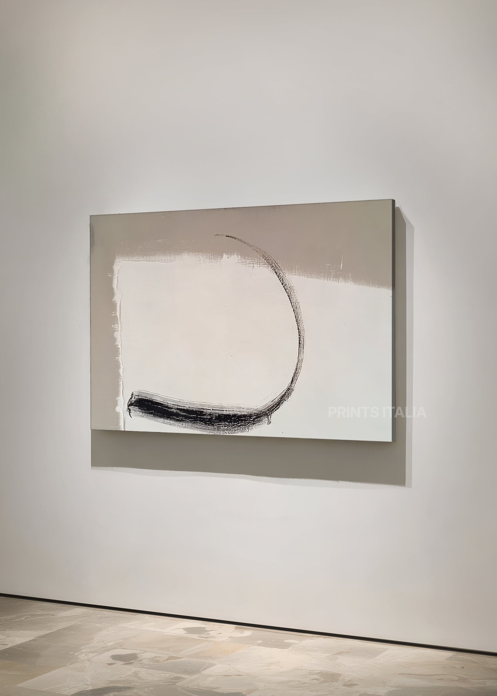 NAURO print showing soft taupe texture and bold charcoal brushwork