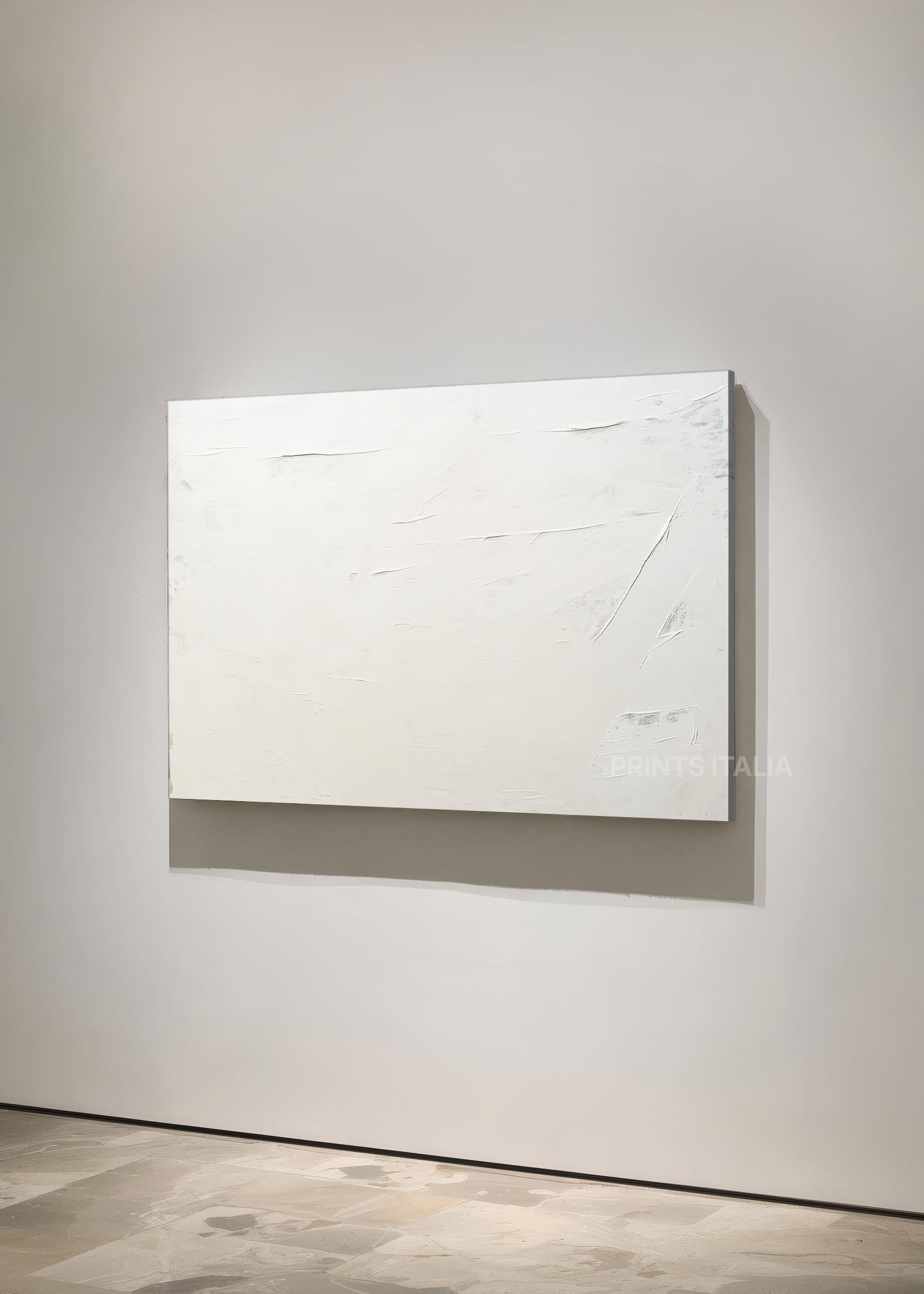 Unframed NERITH art print featuring pure white minimalism, soft surface texture, and subtle detail, leaning against a soft neutral wall