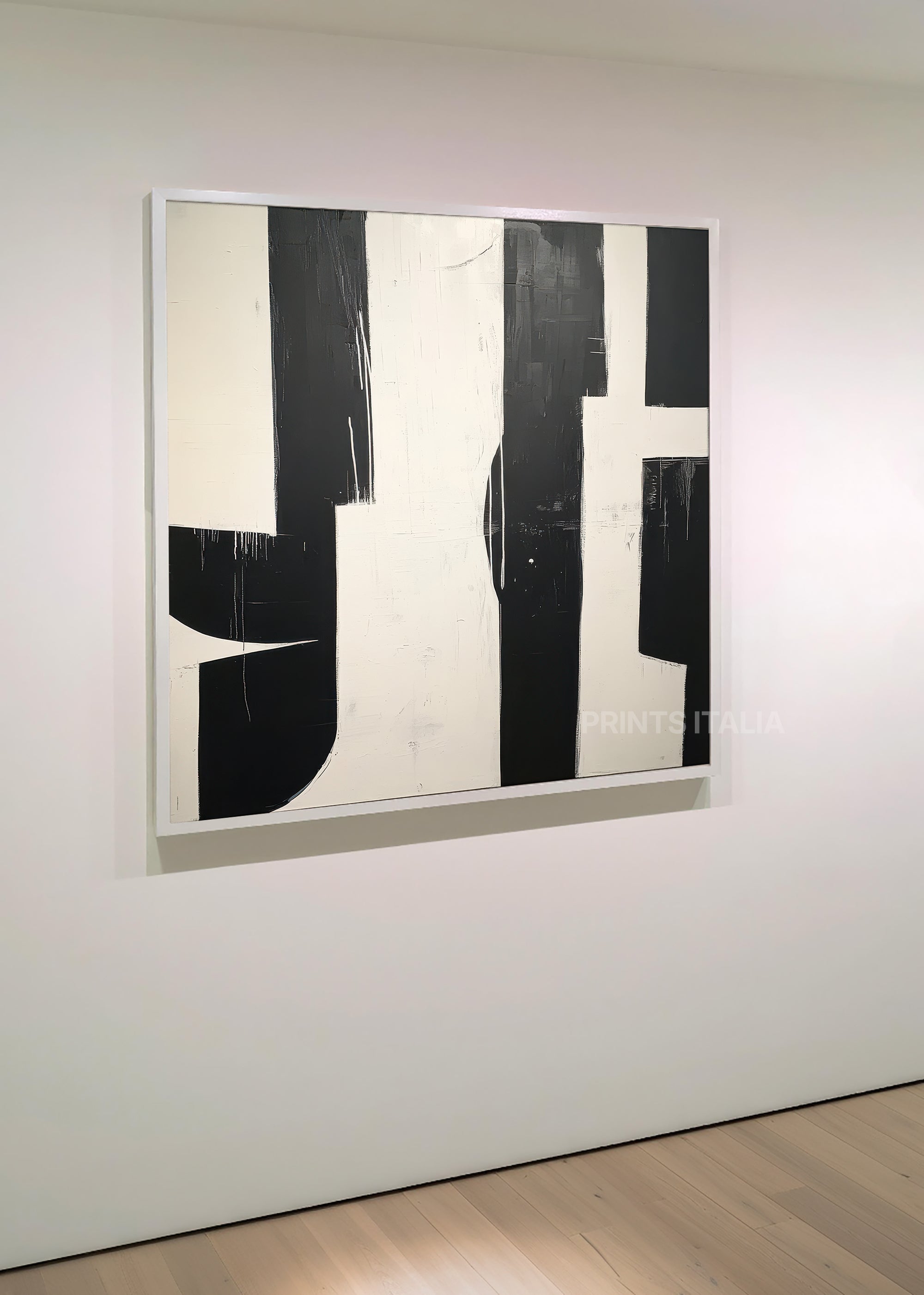 Nila abstract art print showing bold black and white brushstrokes