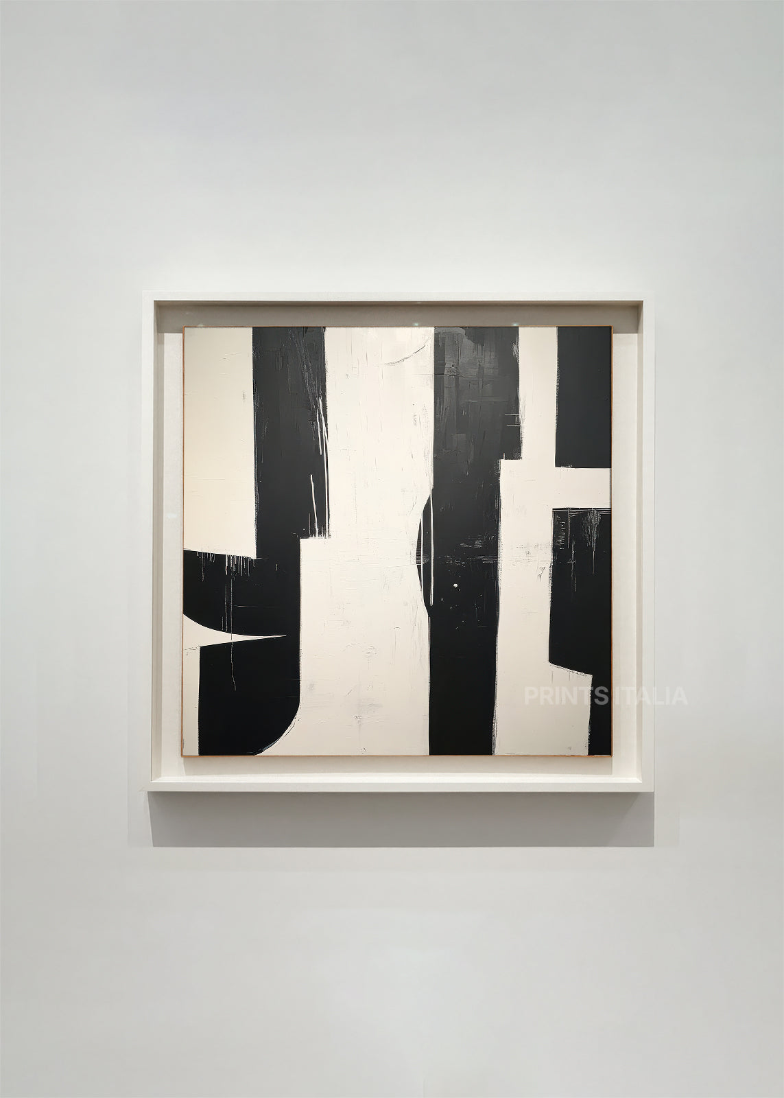 Nila modern abstract art print in black and beige, minimalist geometric wall decor
