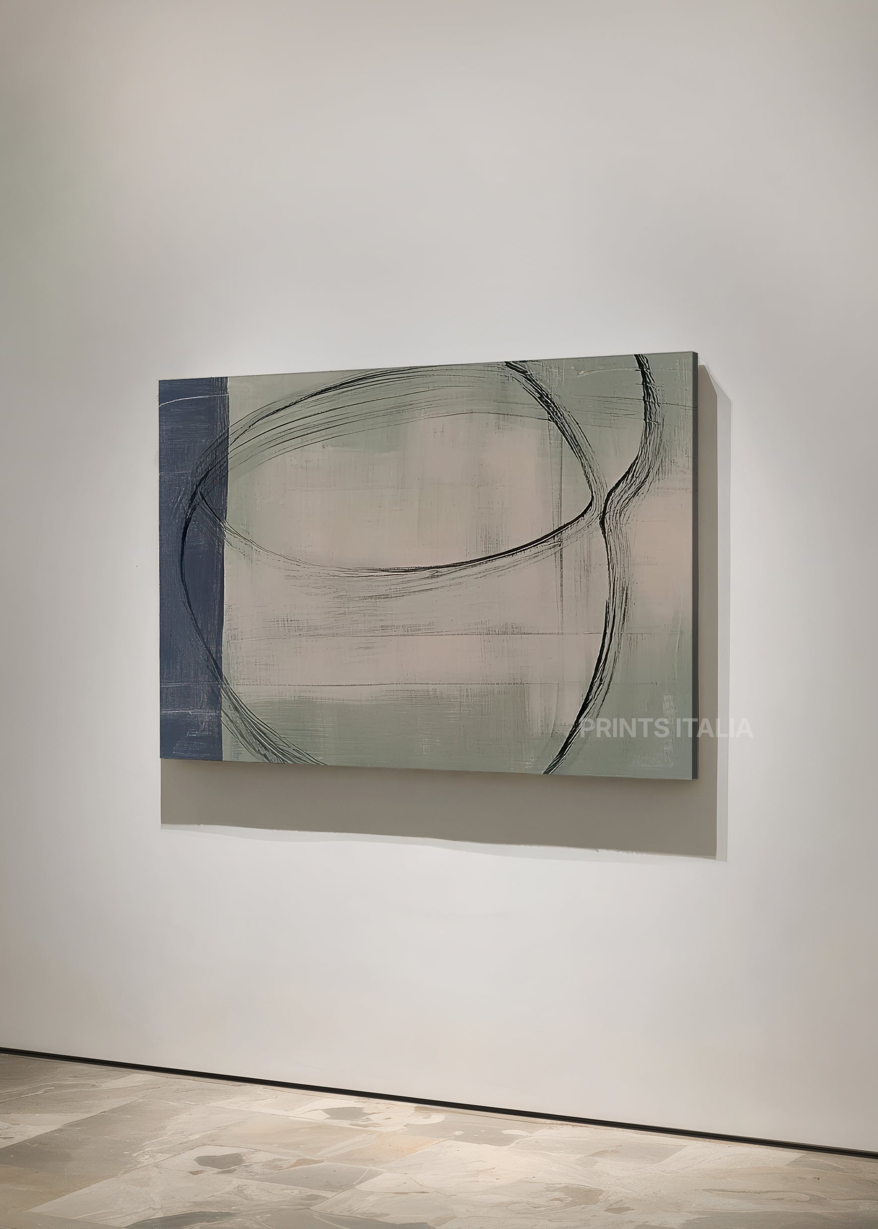 Close-up of NIRAH print showing layered graphite lines and subtle tonal transitions in blue and grey