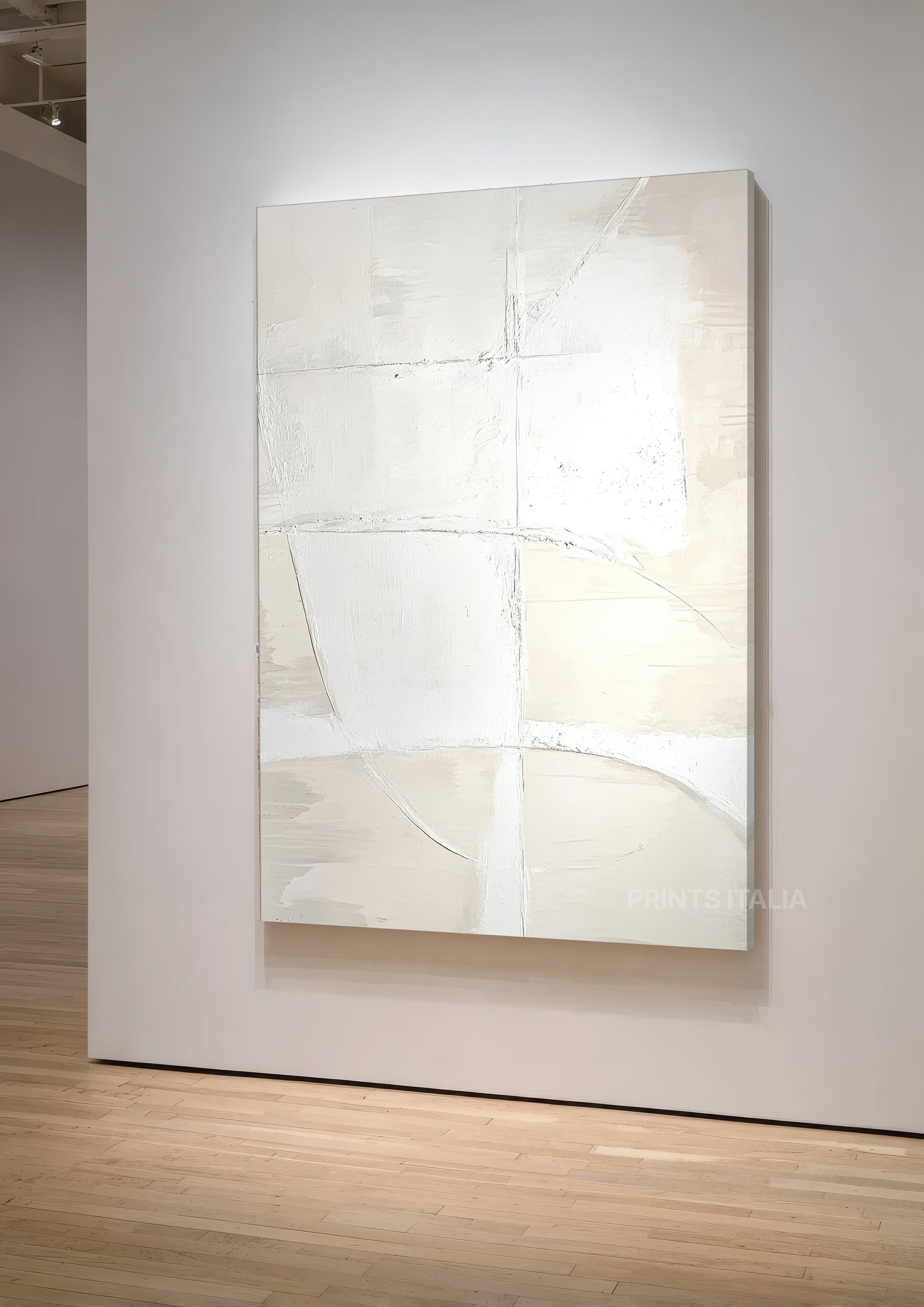NIVRA print showing delicate intersecting lines and subtle grid patterns on textured cream surface