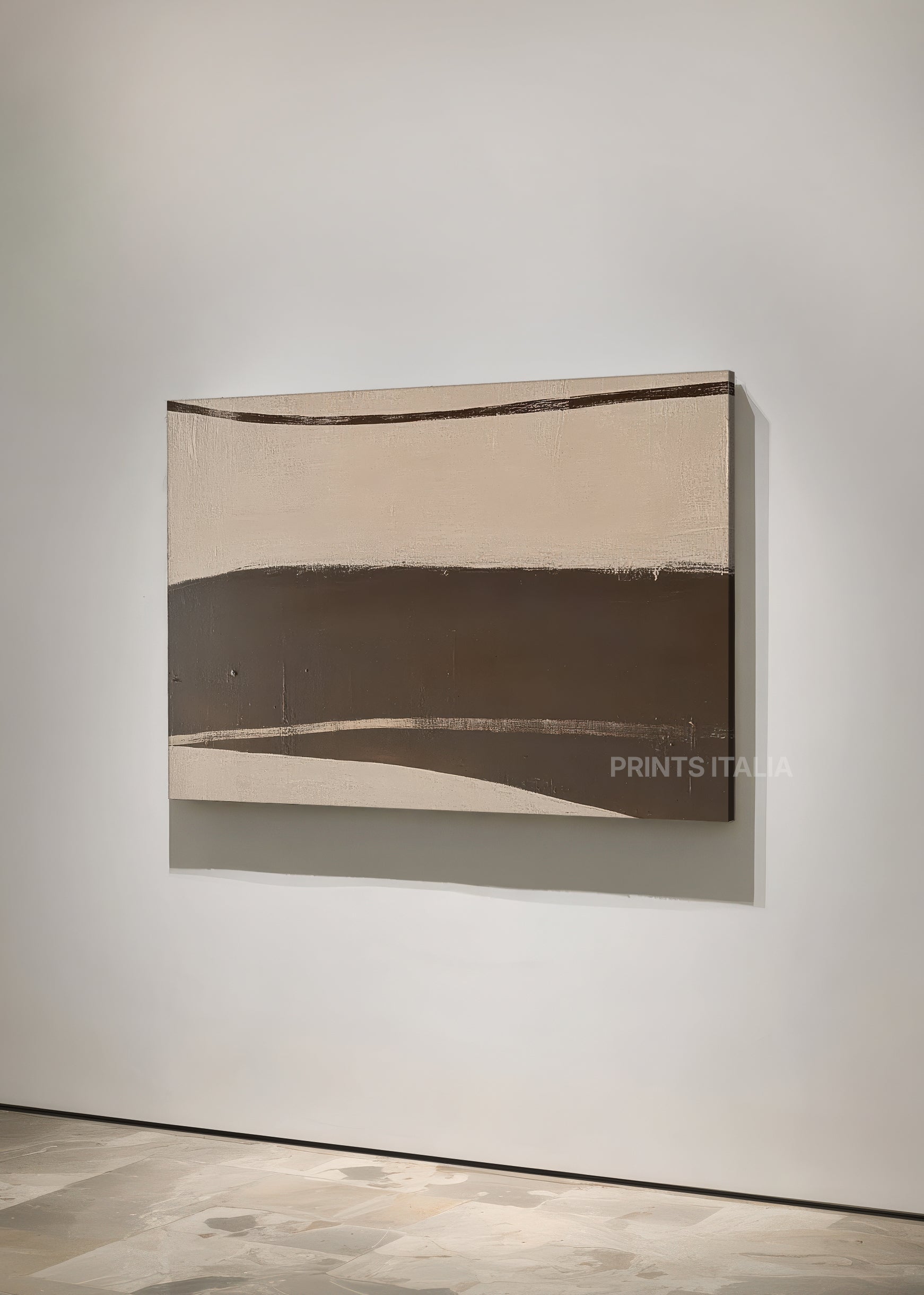 Angled view of NOLAI abstract print – striking modern composition with powerful brown and beige contrast