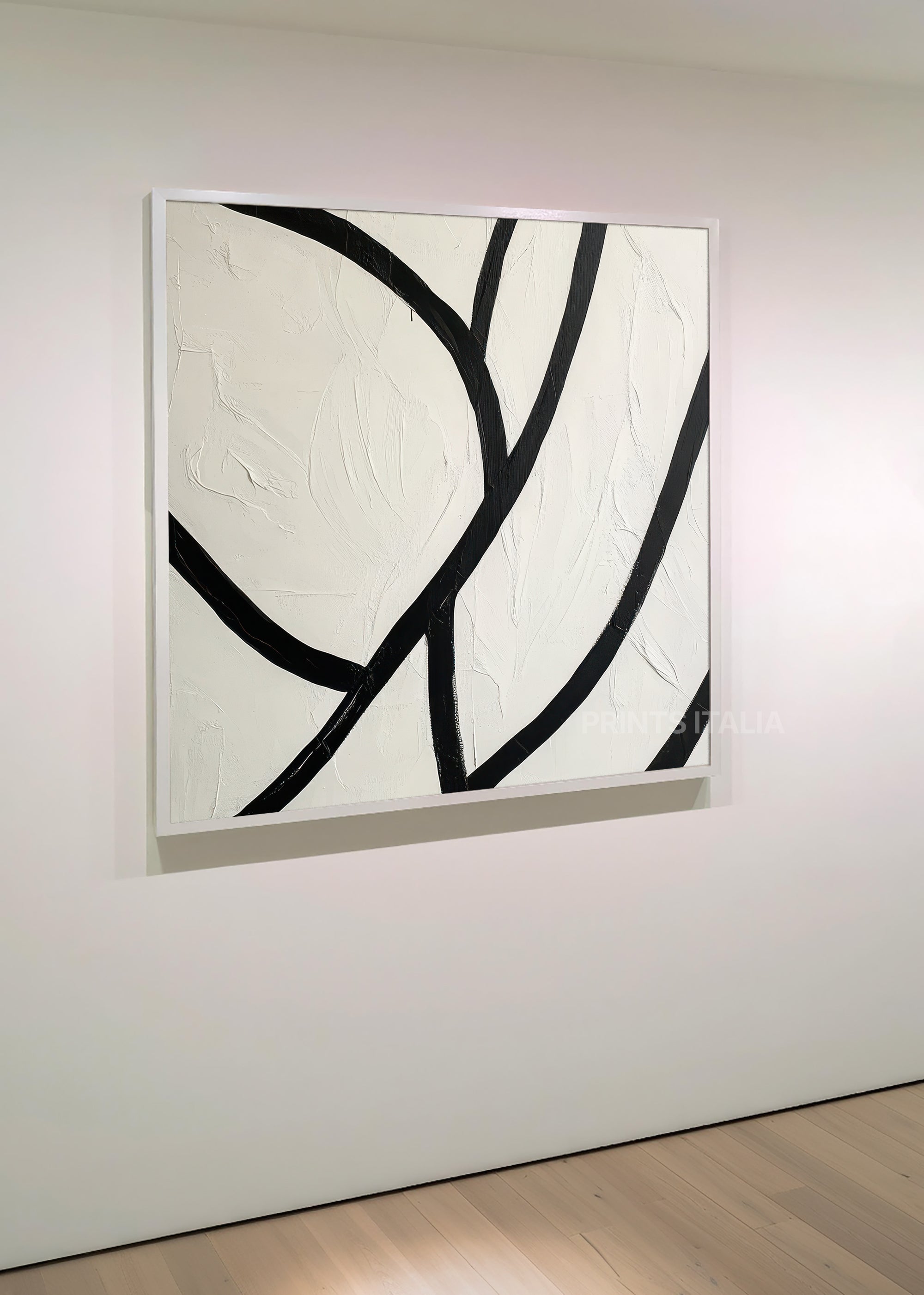 NOOYT abstract print showing smooth black curves and organic line intersections