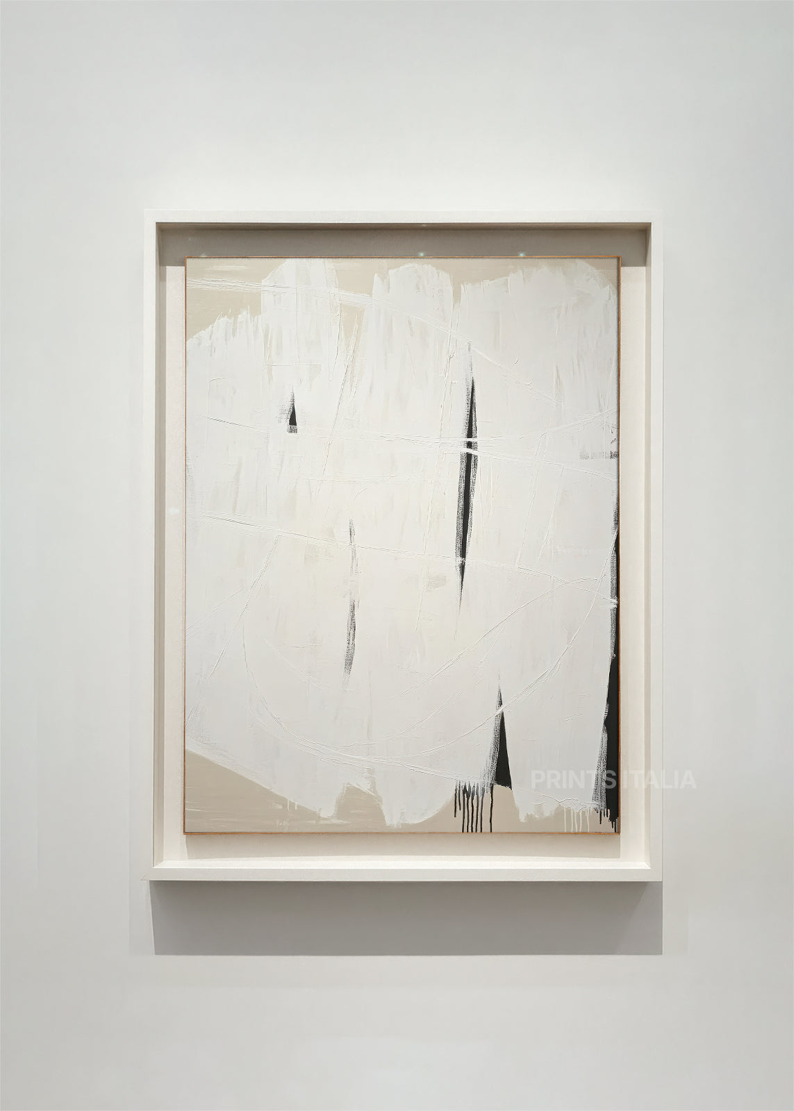NORRUN – framed minimalist abstract art print with layered white fields, subtle tonal variations, and vertical slits - digital download