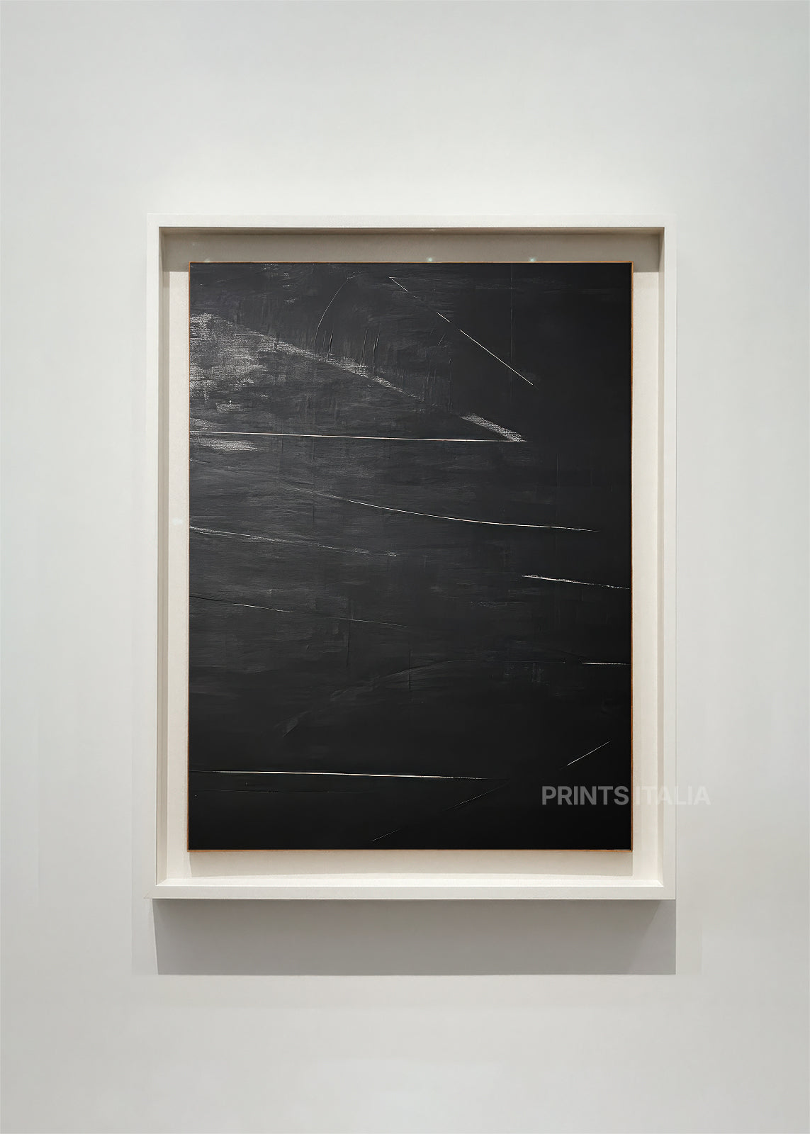NYRA – framed moody black abstract art print with deep charcoal textures and linear details