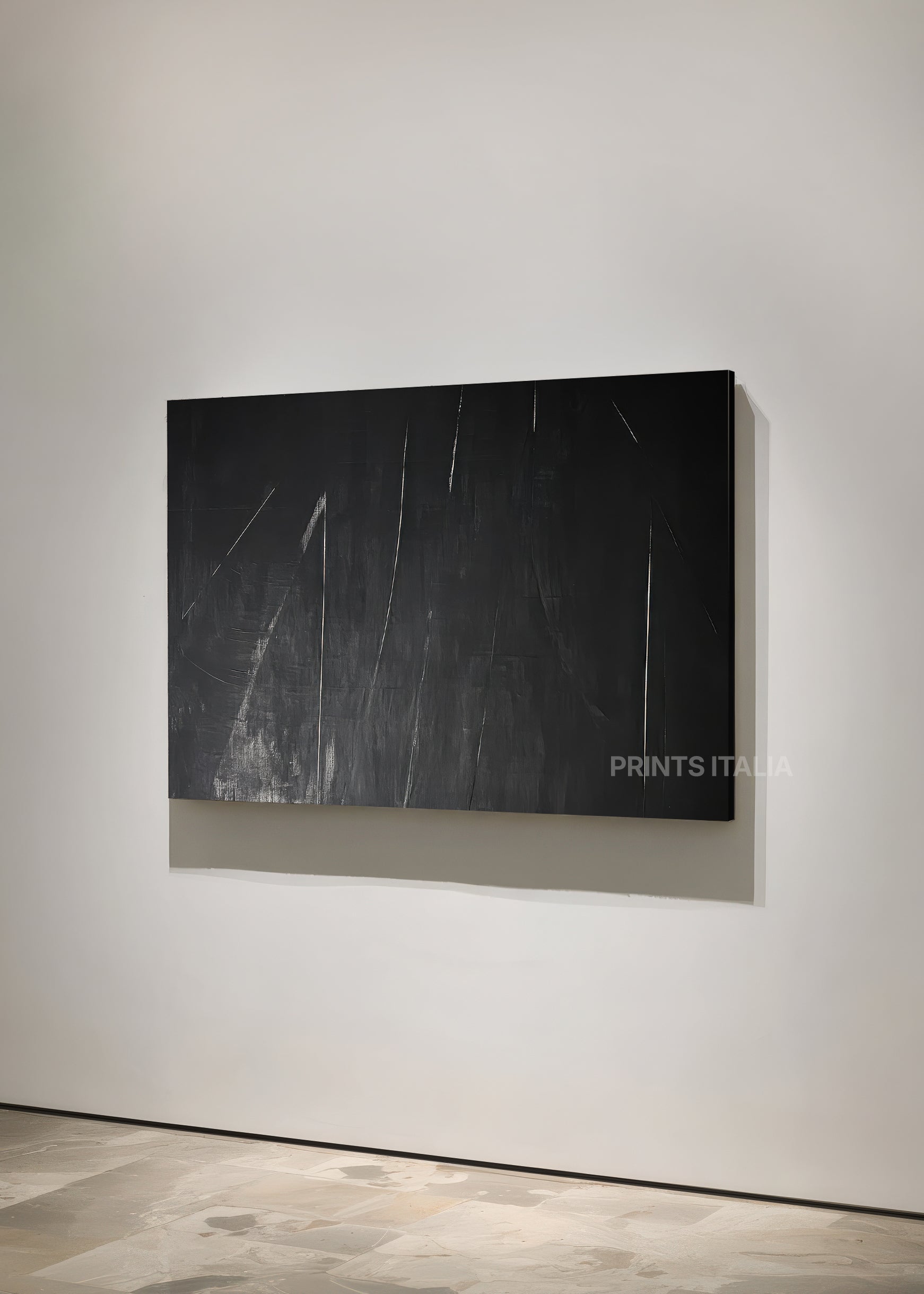 NYRA art print featuring dramatic black monochromatic composition with subtle linear elements