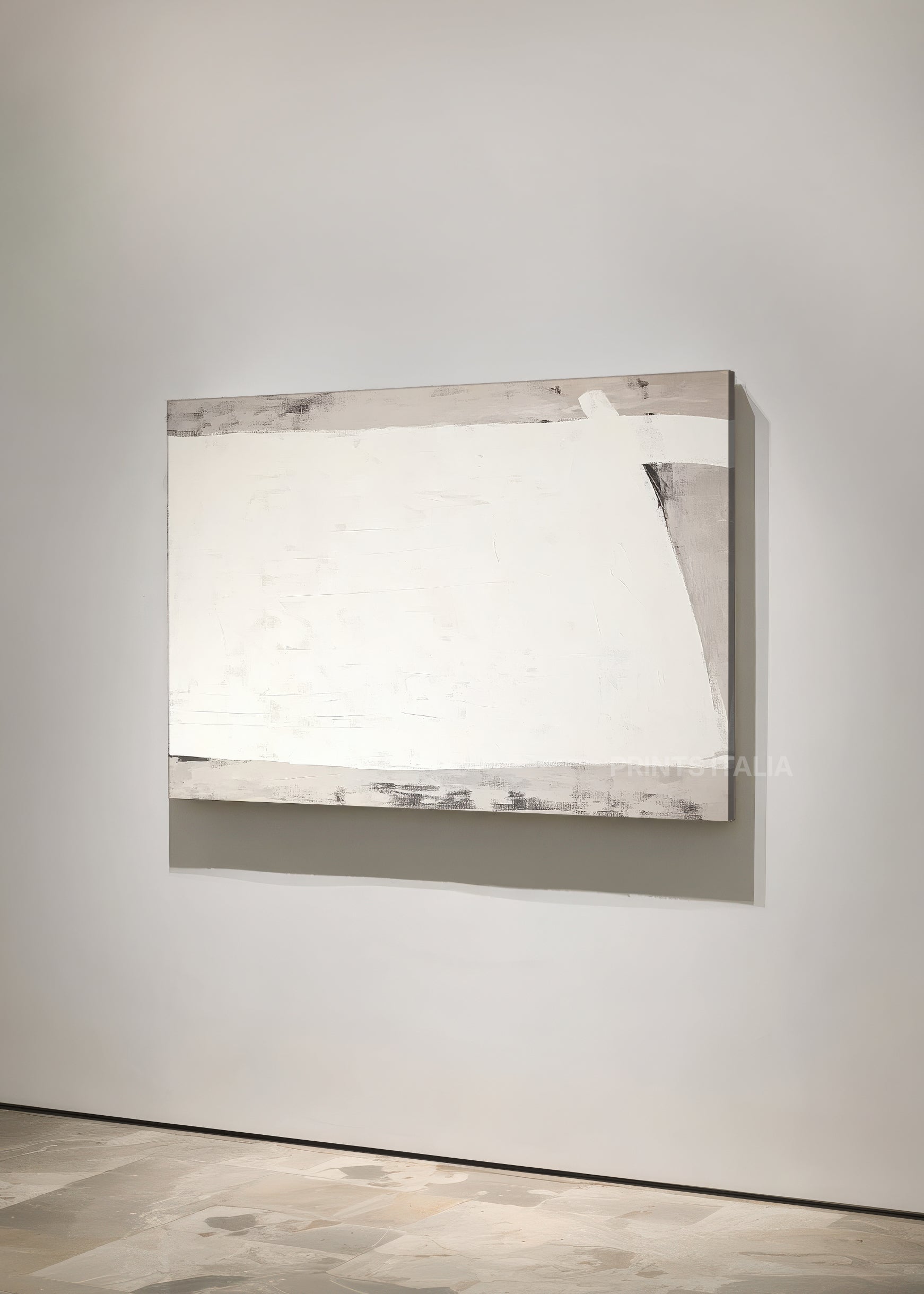 Unframed NYVEN art print featuring minimalist white composition, gentle tonal layers, and subtle linear detail, leaning against a soft neutral wall