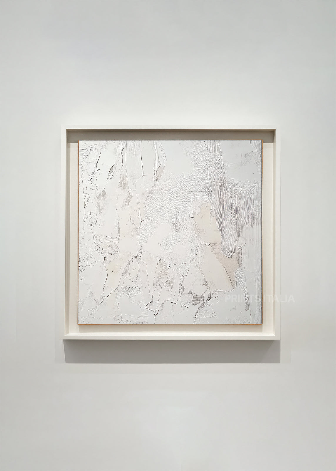 OBARI abstract art print framed – layered white and soft ivory forms with gentle, organic marks