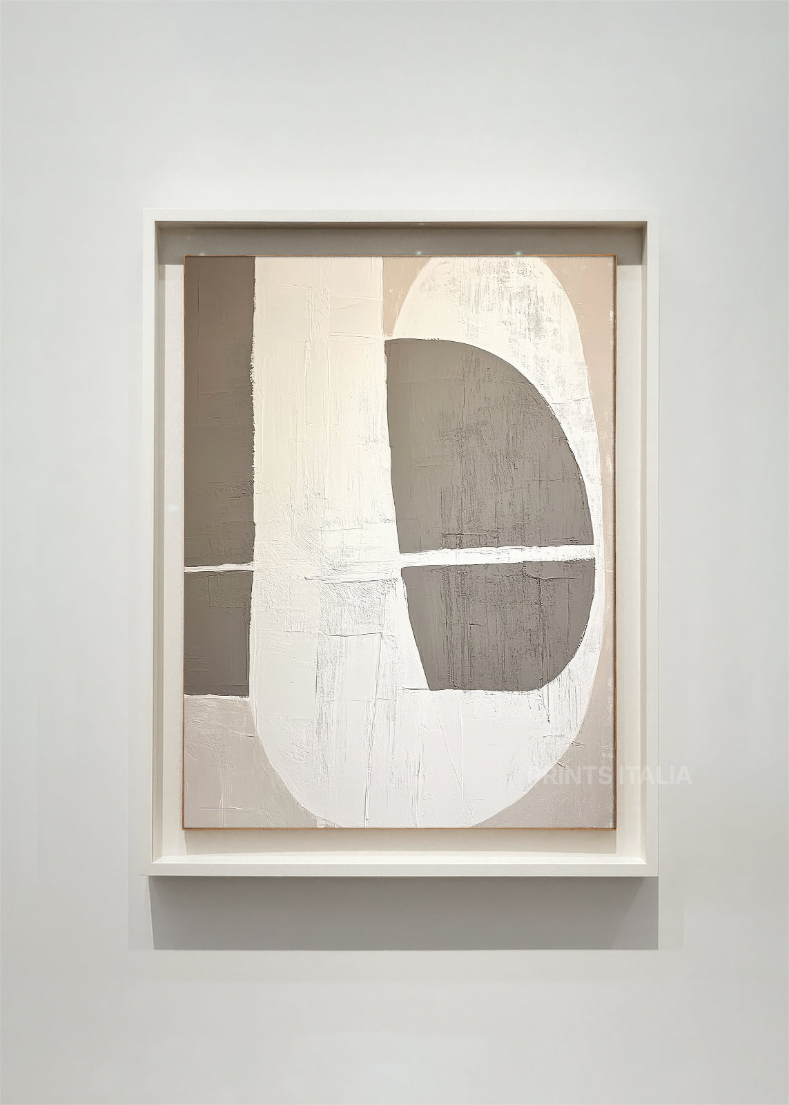  OLIN abstract art print framed – geometric composition in warm taupe and cream with textured architectural forms