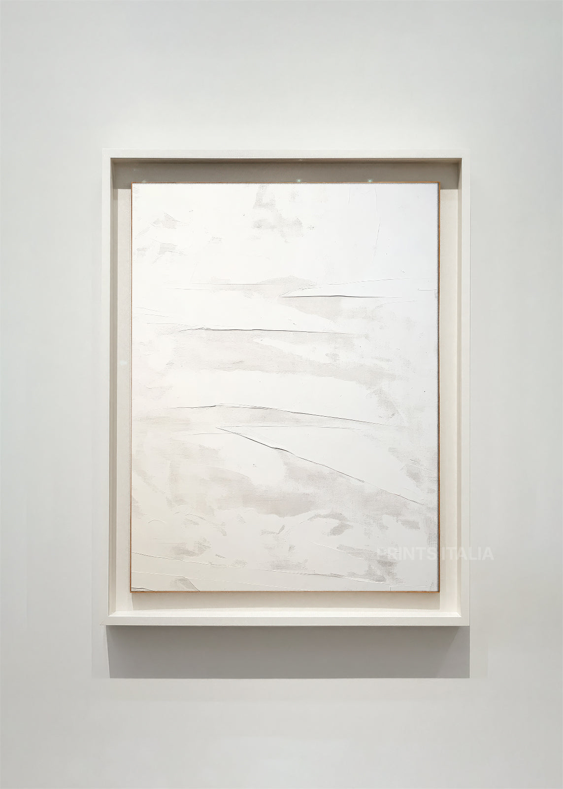OMARIA abstract art print framed – subtle textured lines on a pure white background