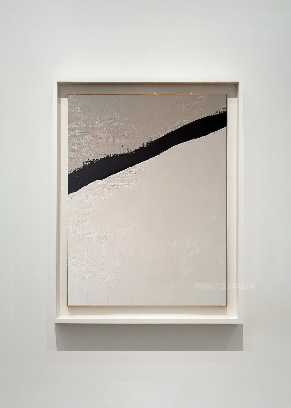 ORRIN abstract art print framed – bold black band on soft ivory background