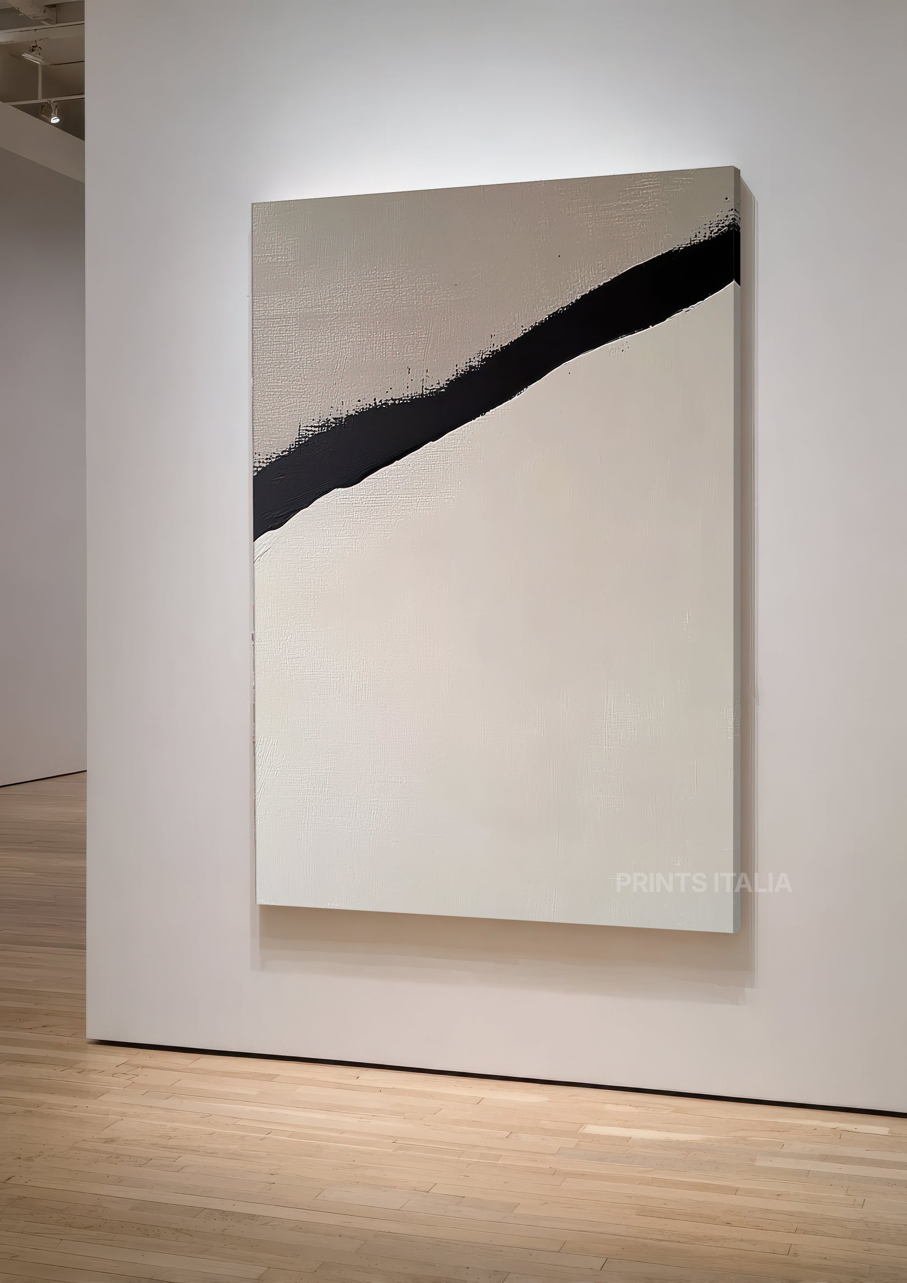 Close-up of ORRIN print showing textured ivory surface and crisp black diagonal band