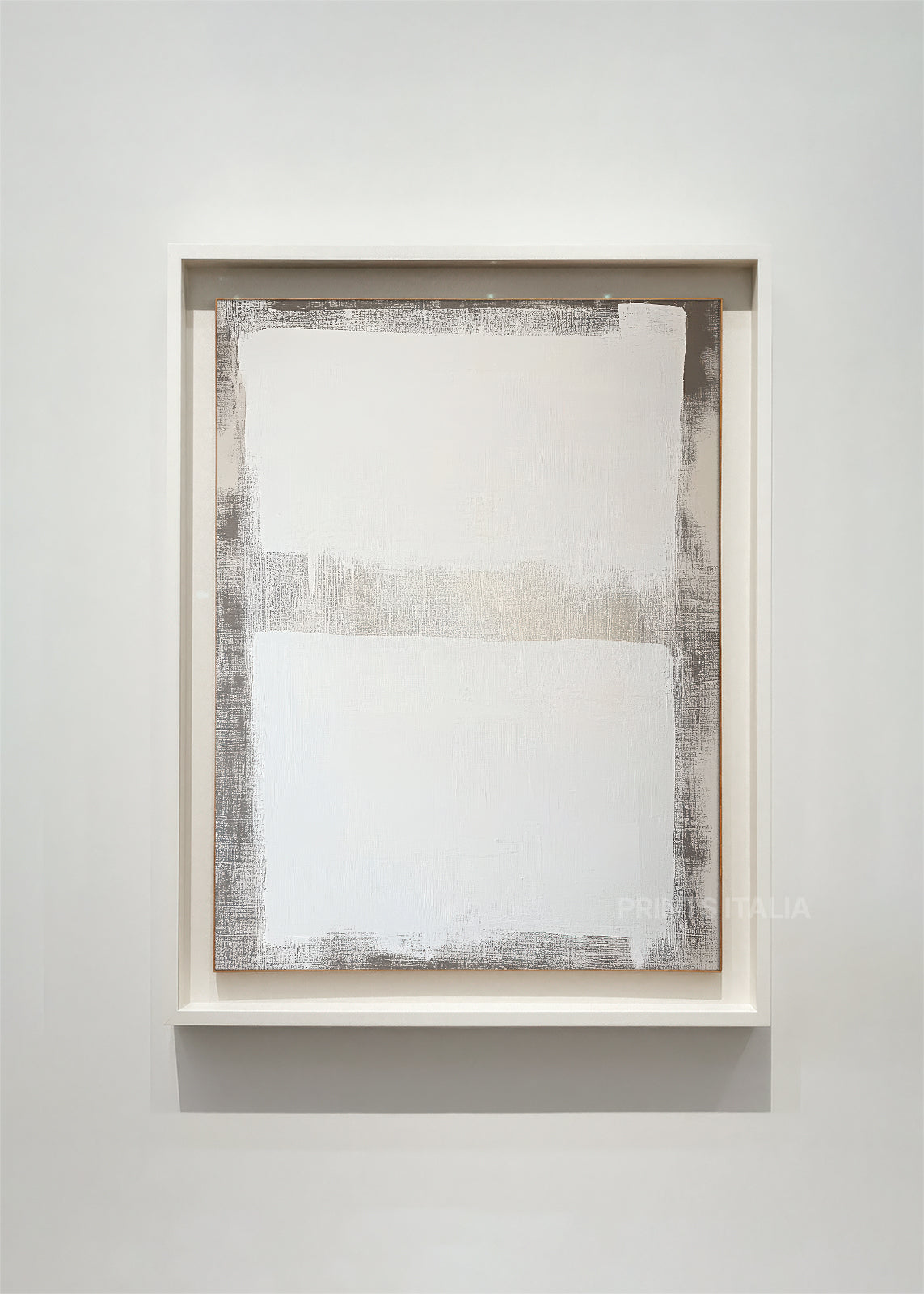 OVREYA abstract art print framed – layered white and soft grey fields with subtle brushwork