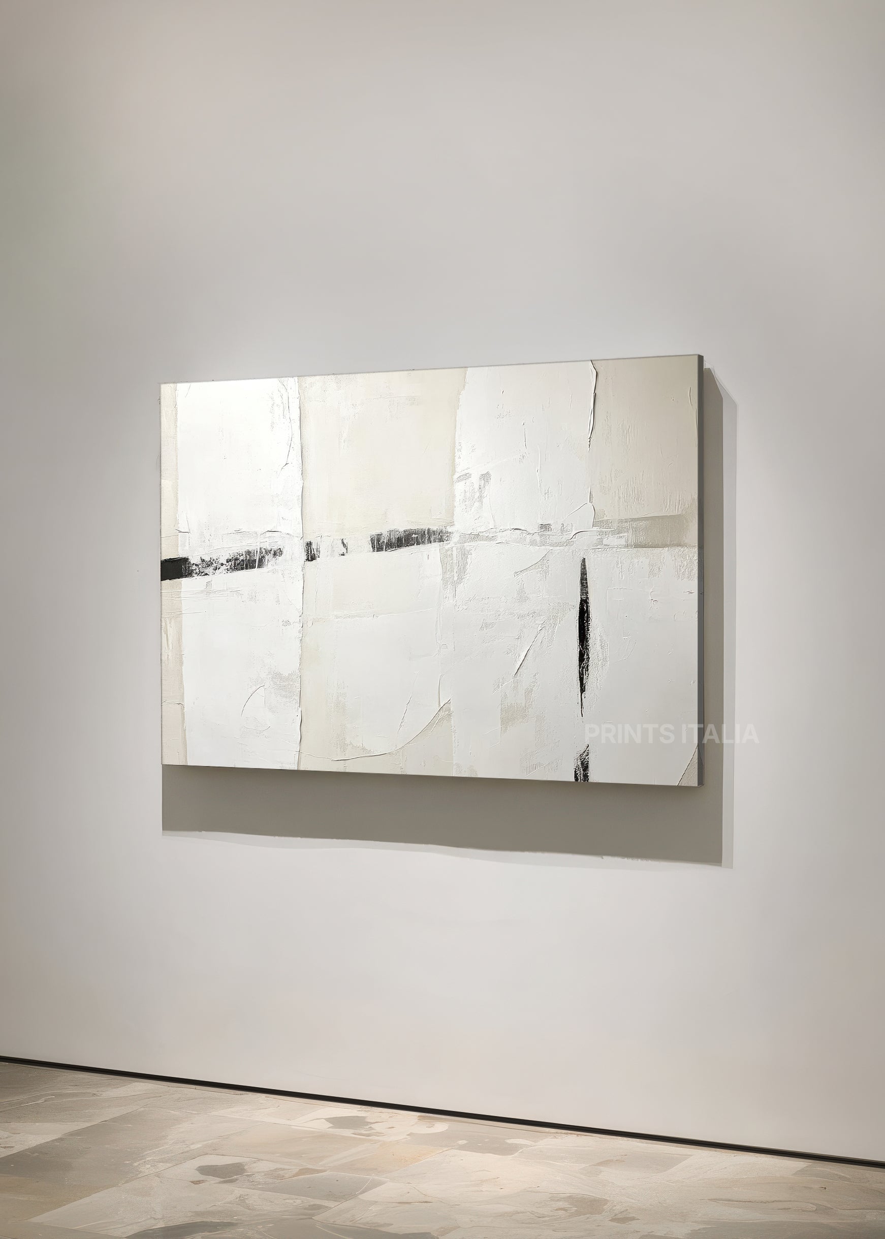 OZIRA abstract print styled in a calm, light-filled space, emphasizing its soft layers and refined contrast