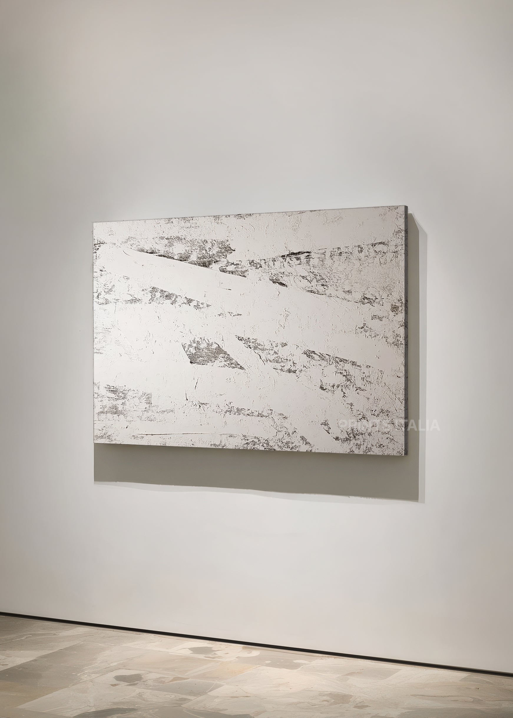 QUENRA print displayed in a contemporary gallery, highlighting its balanced layers and subtle gradients