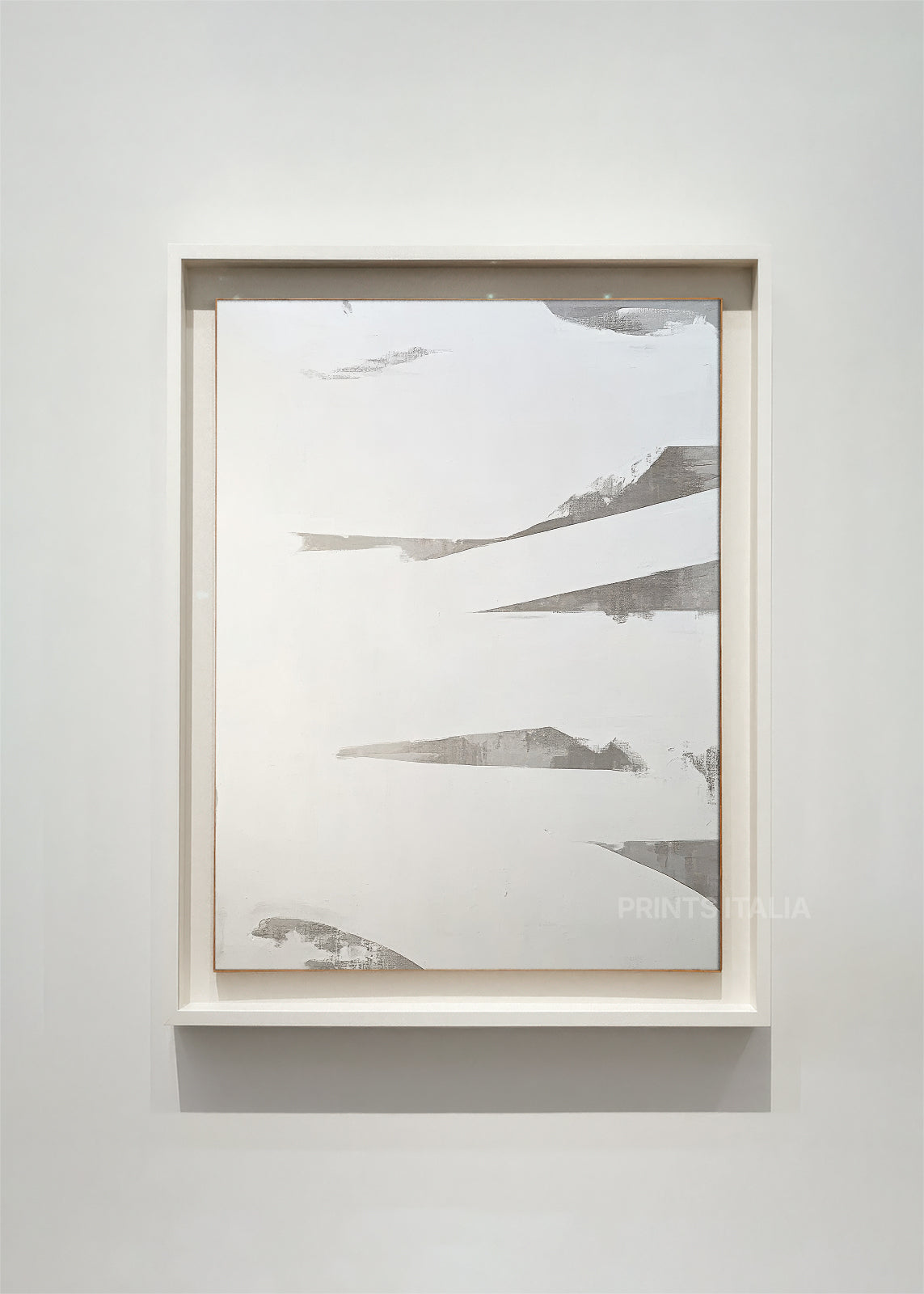 Close-up detail of Rina minimalist artwork showing layered brushstroke textures and organic forms in neutral color palette