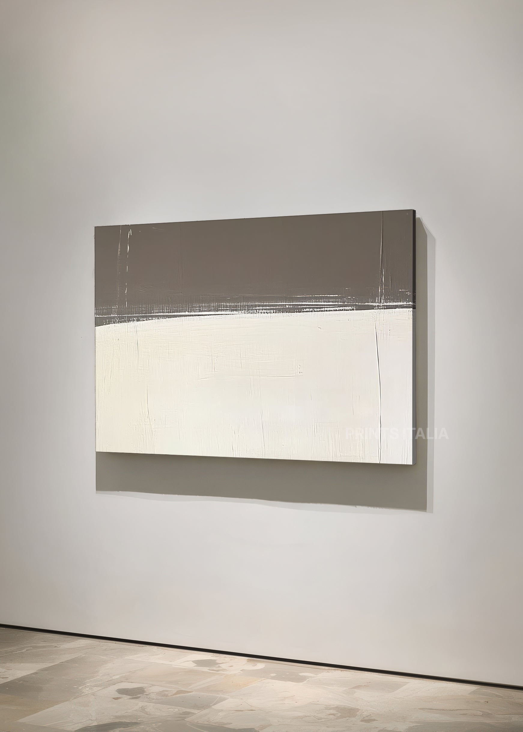 Unframed SAIRA art print featuring clean minimalist design with cream and charcoal division