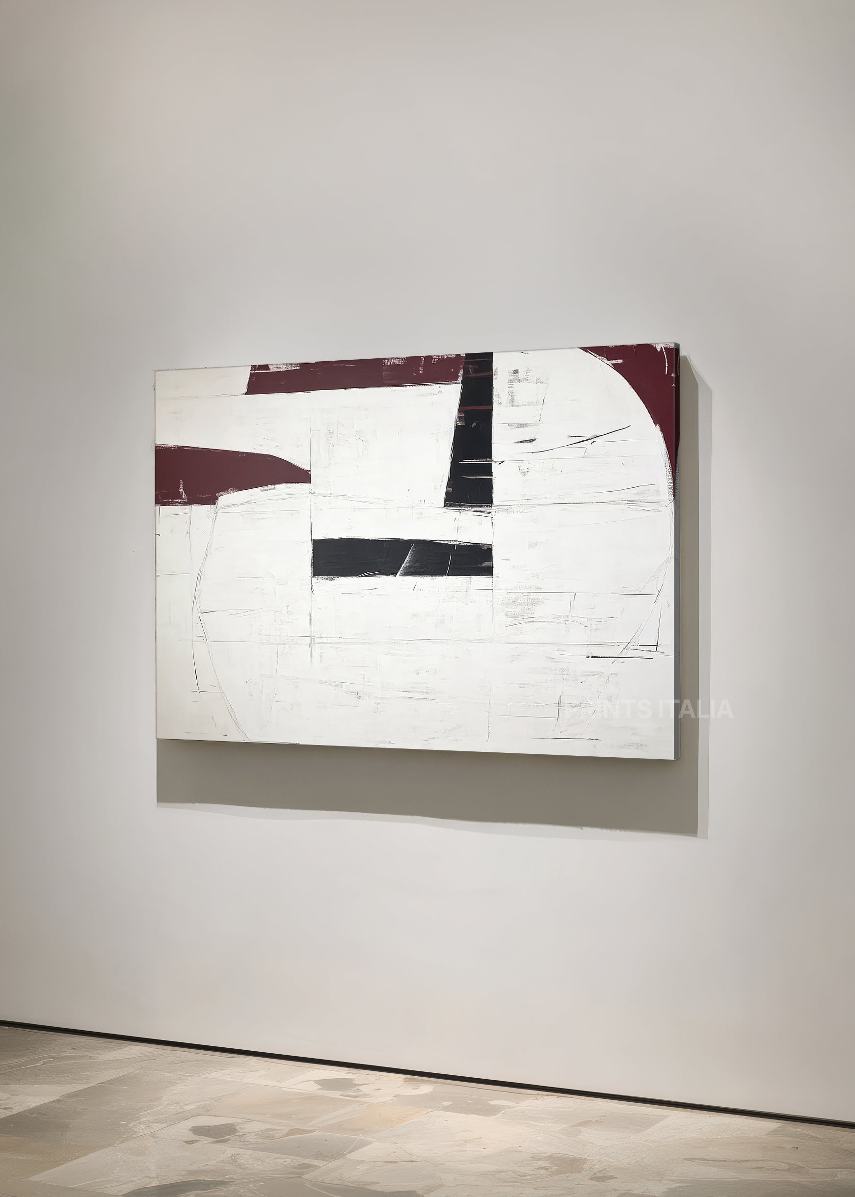SAPHIS print showing tactile white surface, crisp black and merlot edges, and subtle brushwork