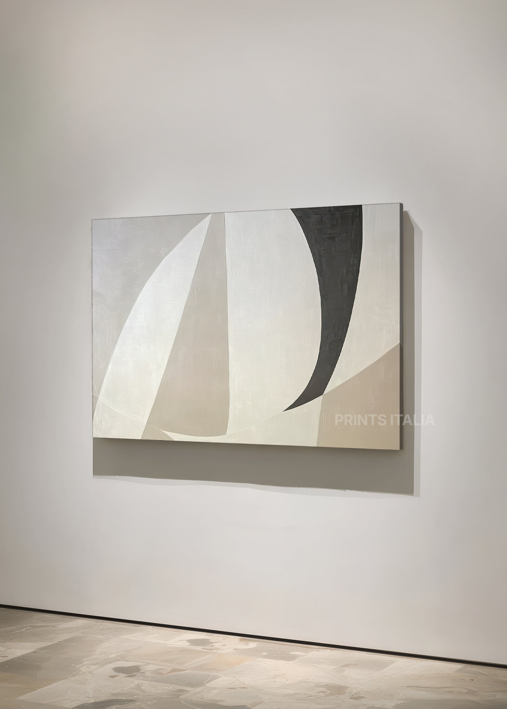SERALIN print displayed in a contemporary gallery, highlighting its calm arcs and subtle neutral palette