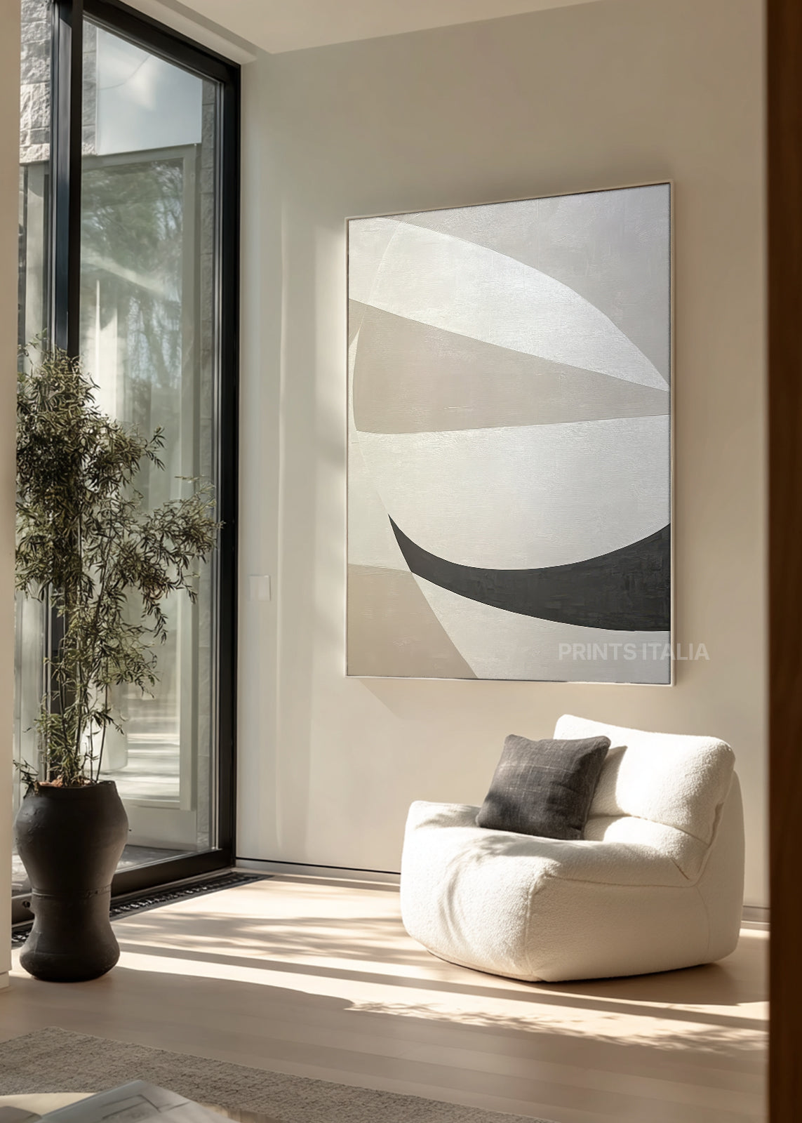 SERALIN abstract print styled in a serene, modern space, emphasizing its gentle forms and balanced composition