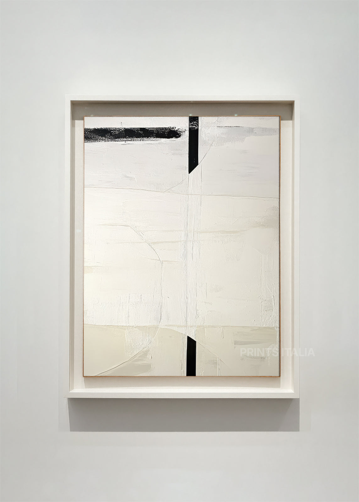 SEREL abstract art print framed – layered white planes with crisp black accents in a minimalist composition