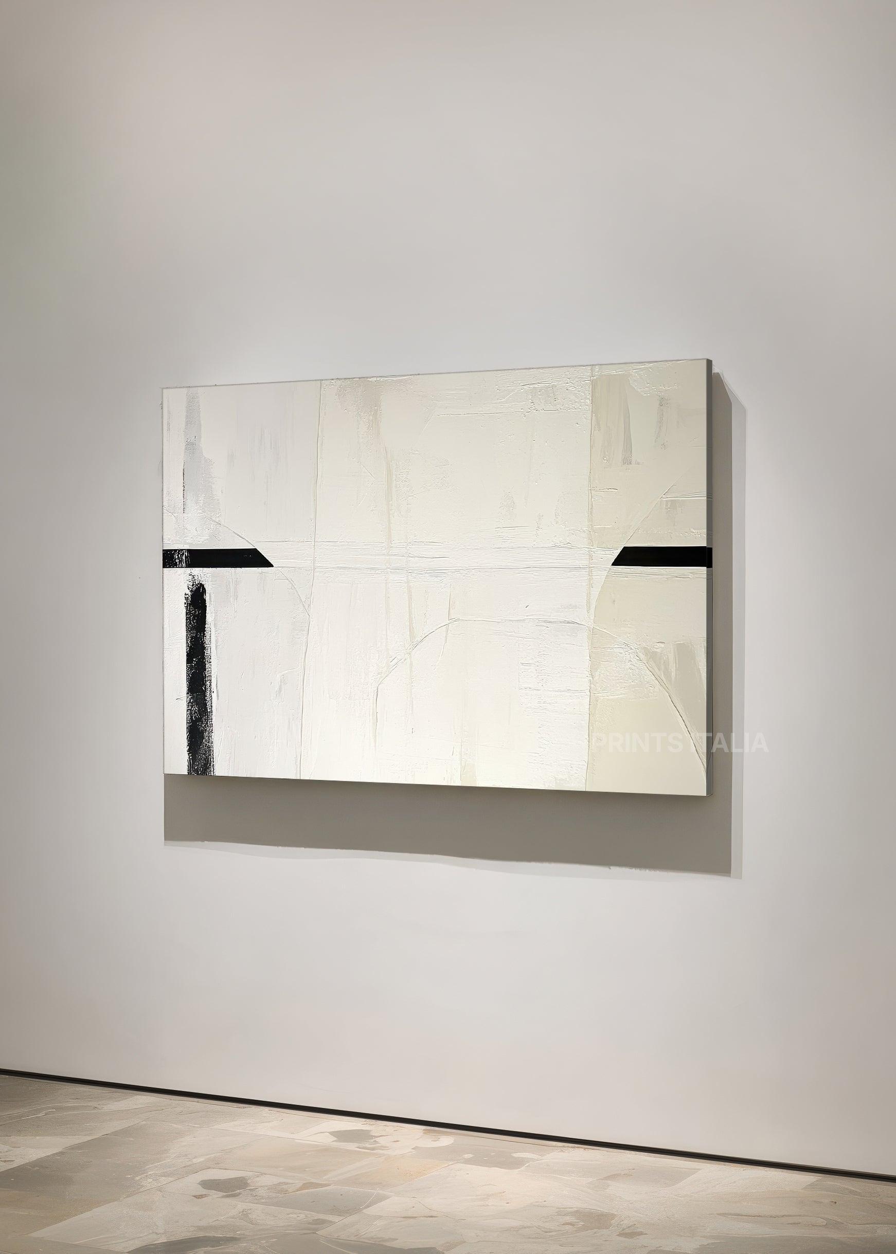 SEREL print showing subtle white textures and sharp black linear elements