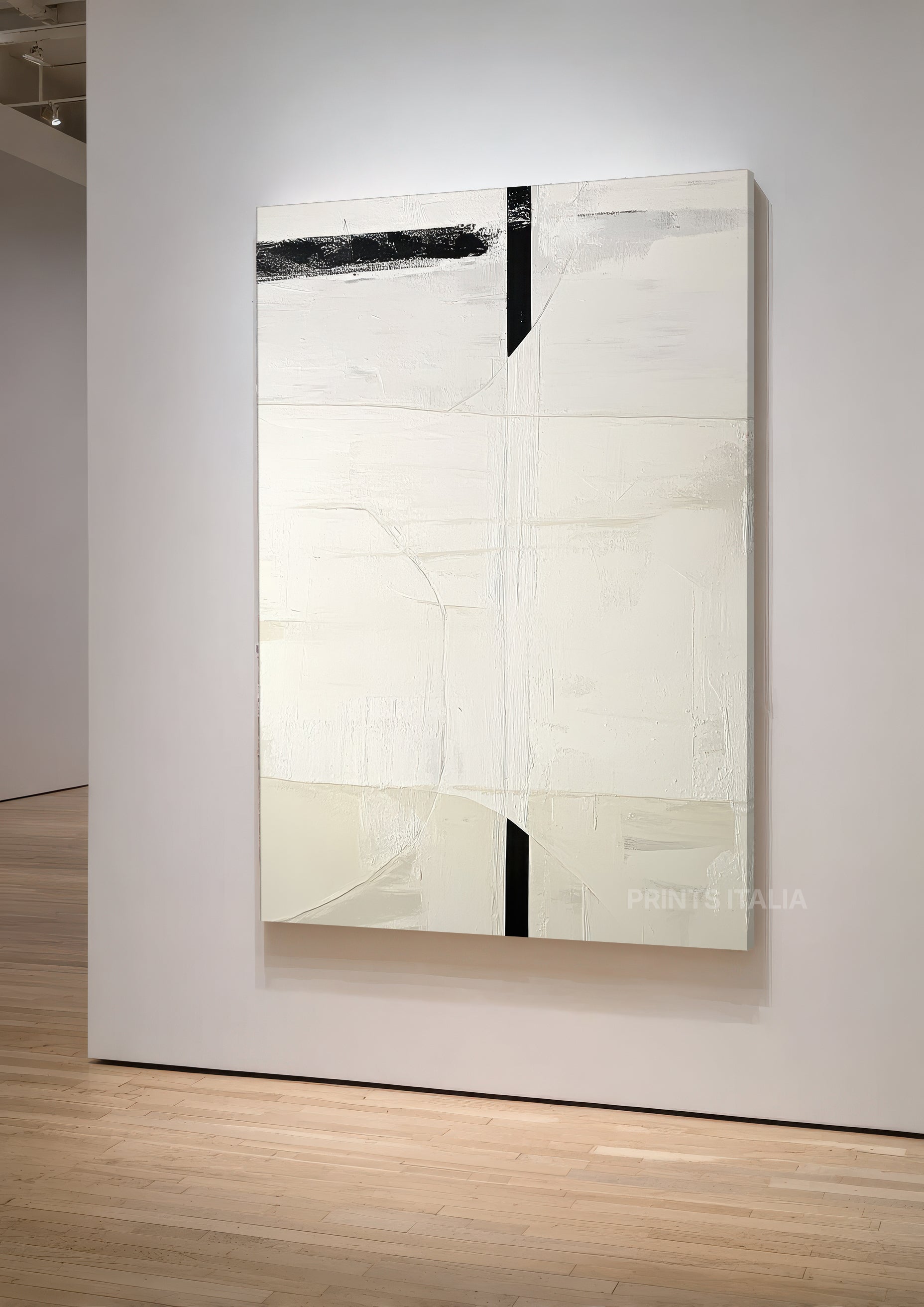 SEREL abstract print – minimalist white and black composition with delicate surface texture