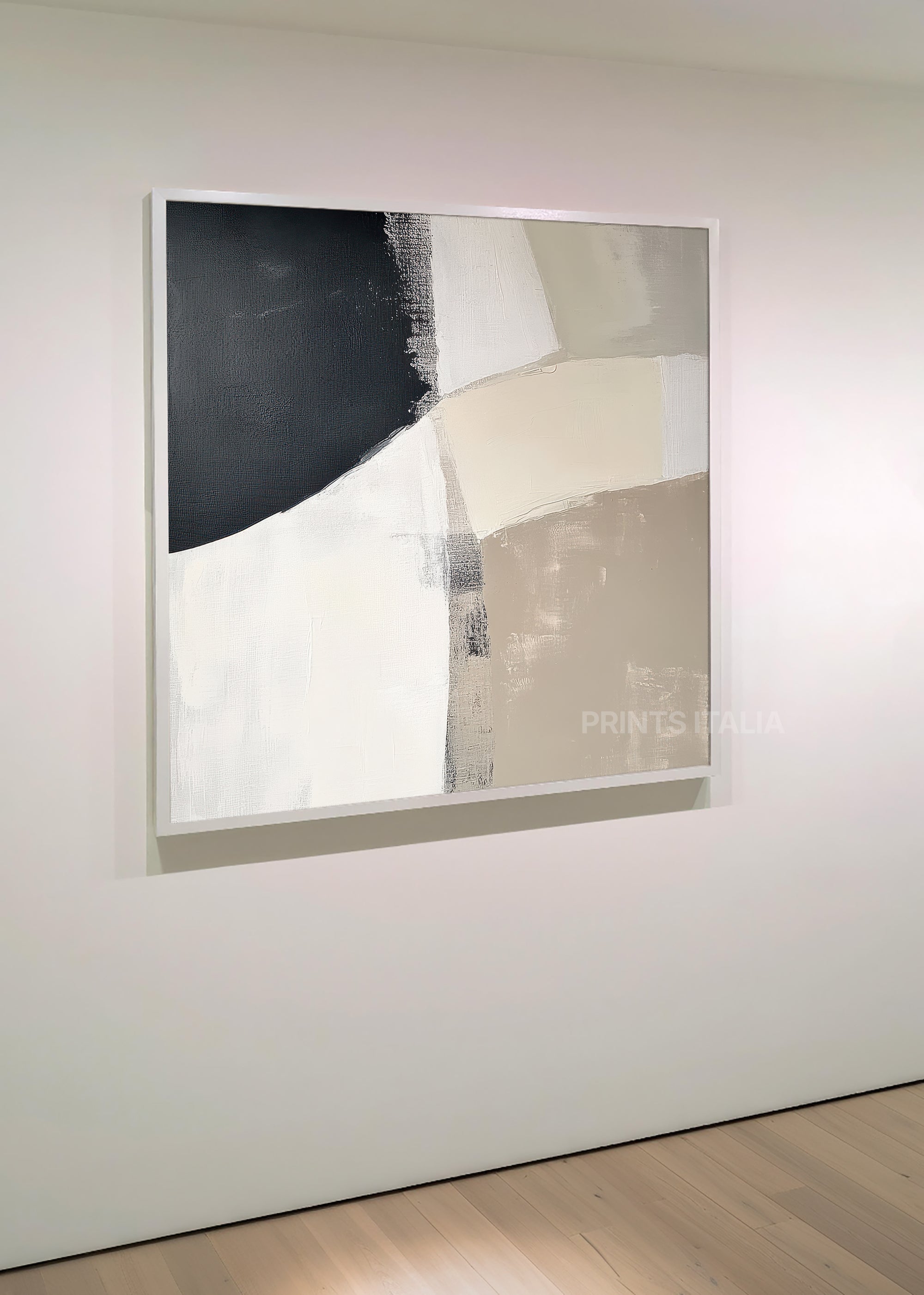 SIVELLE print displayed in a contemporary gallery, highlighting its geometric balance and soft neutral palette