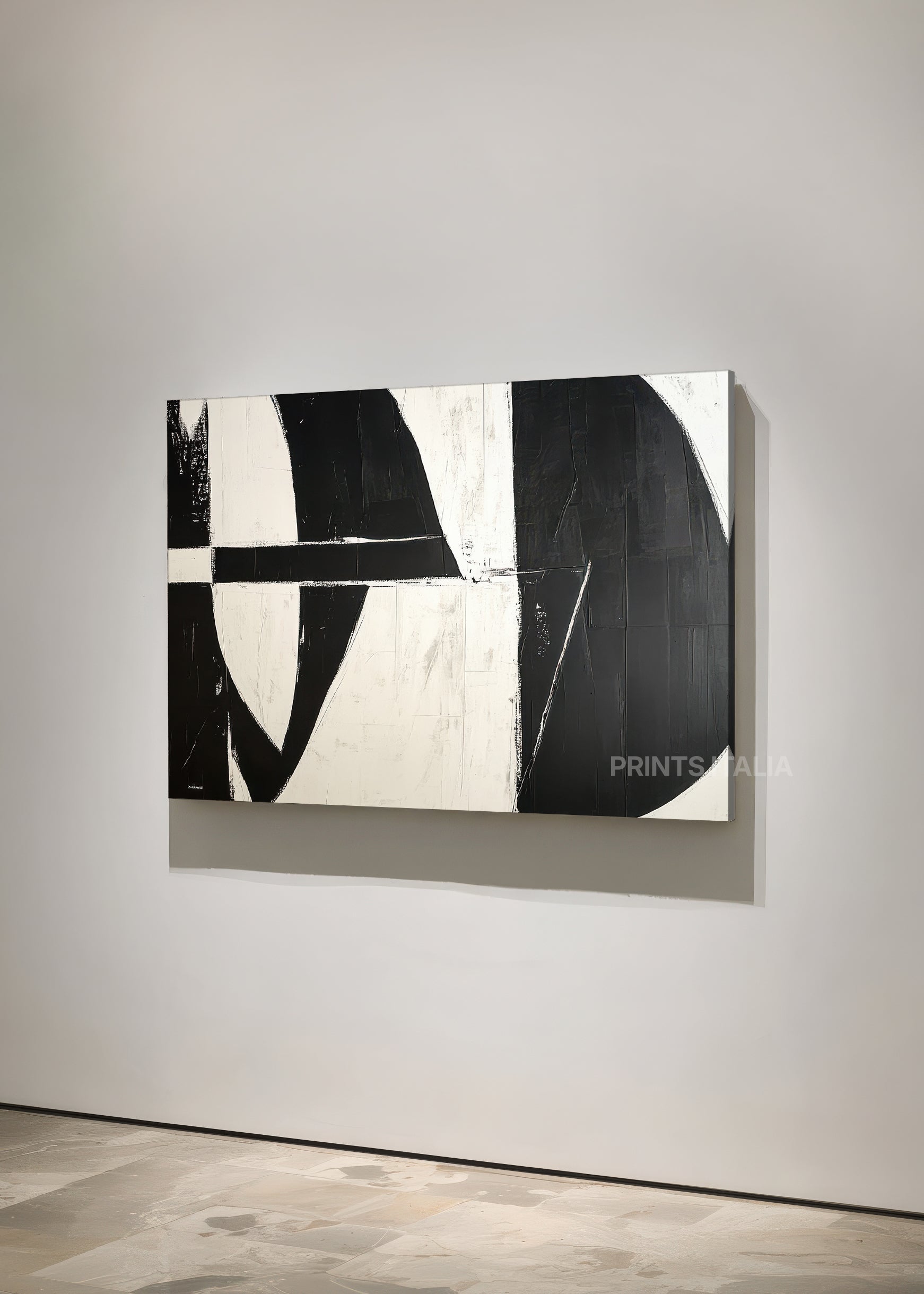 SOLARIETH print displayed in a modern gallery, highlighting its strong geometric contrasts and minimal palette