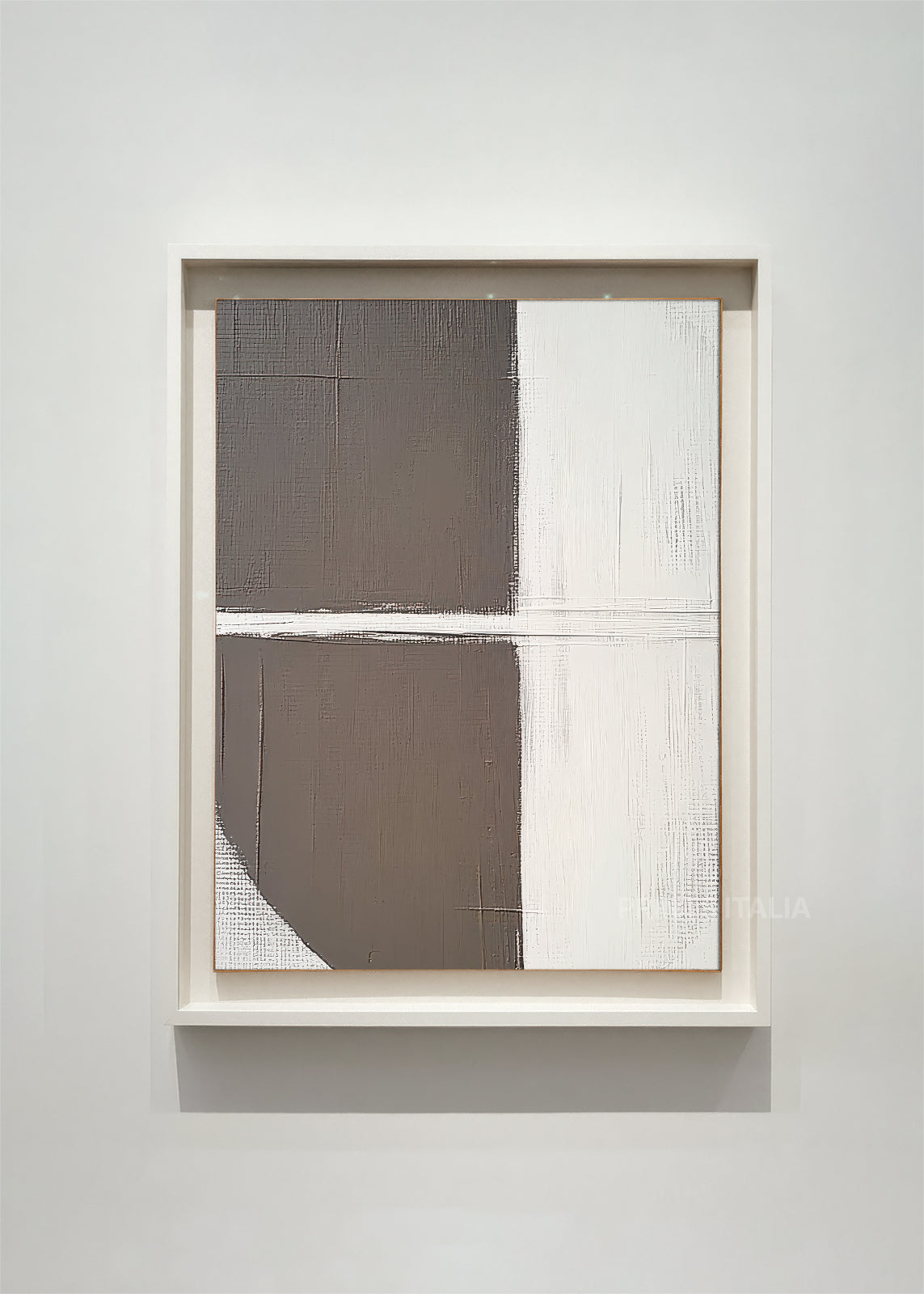 SOMA abstract art print framed – minimalist taupe and white geometric blocks on textured canvas