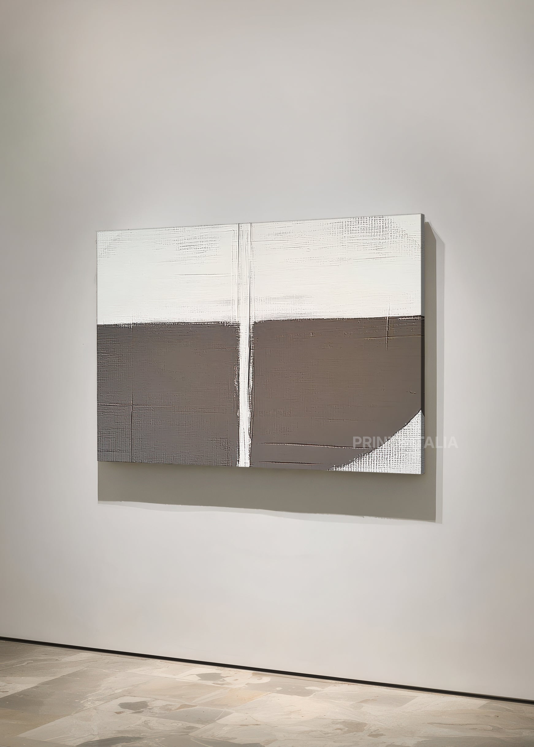 Unframed SOMA art print with geometric taupe and off-white forms in a minimalist composition