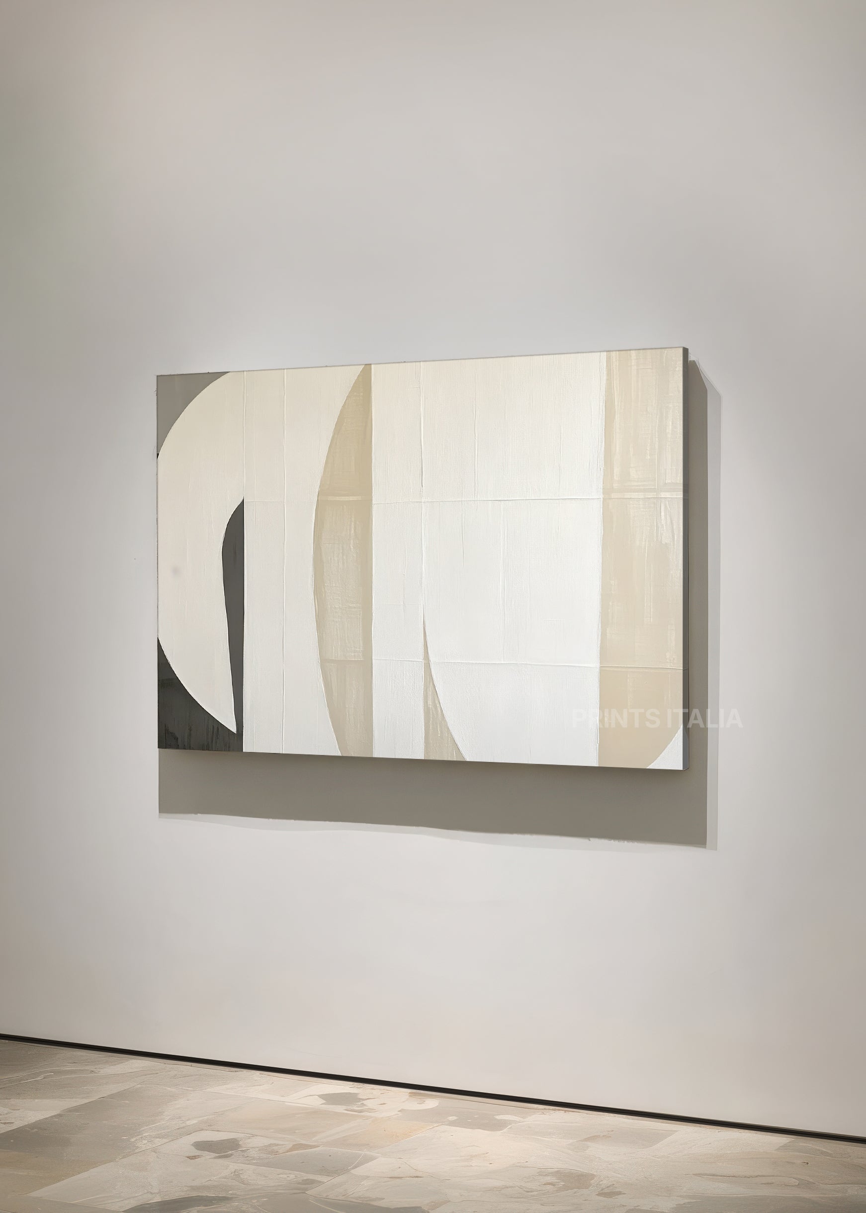 TAELUN print displayed in a contemporary gallery, highlighting its geometric flow and neutral palette