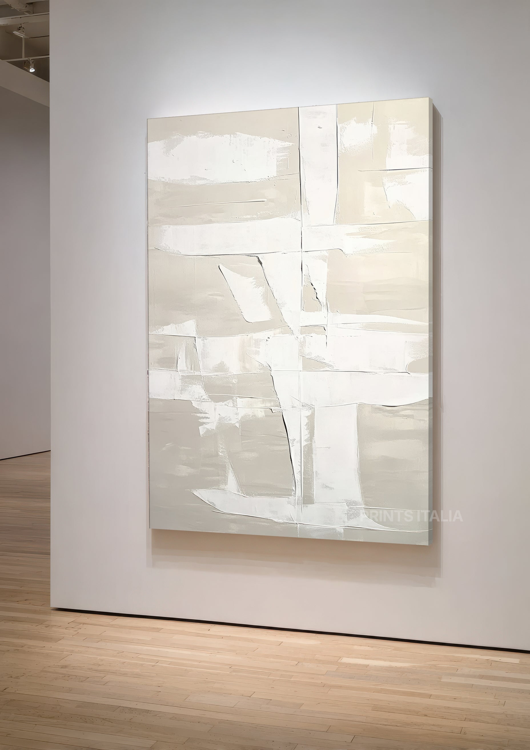 TARA print showing layered white paint, subtle taupe gradients, and textured brushwork for a luminous, tactile effect