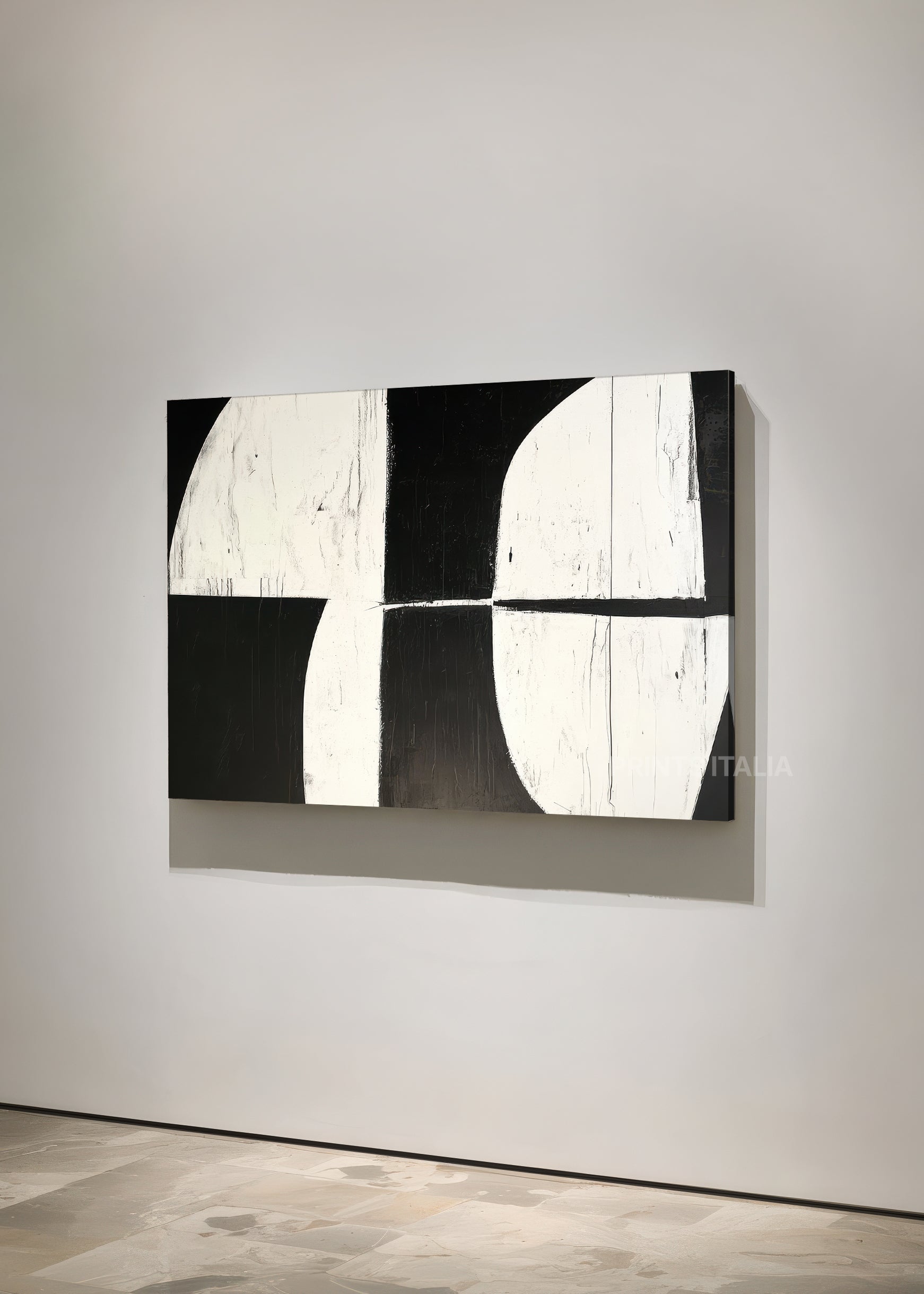 Horizontal view of TAUREN abstract print – modern black and white design with graphic shapes