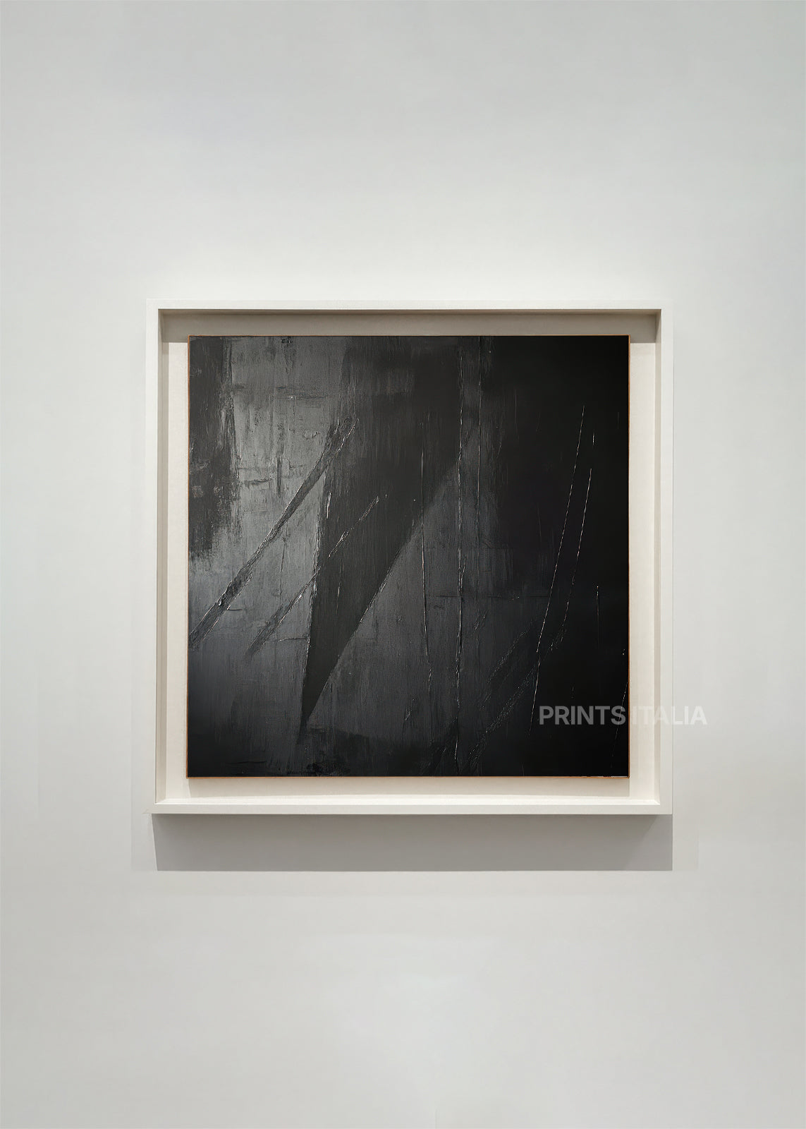 Framed TENERA print displaying subtle linear forms on rich dark charcoal textured background