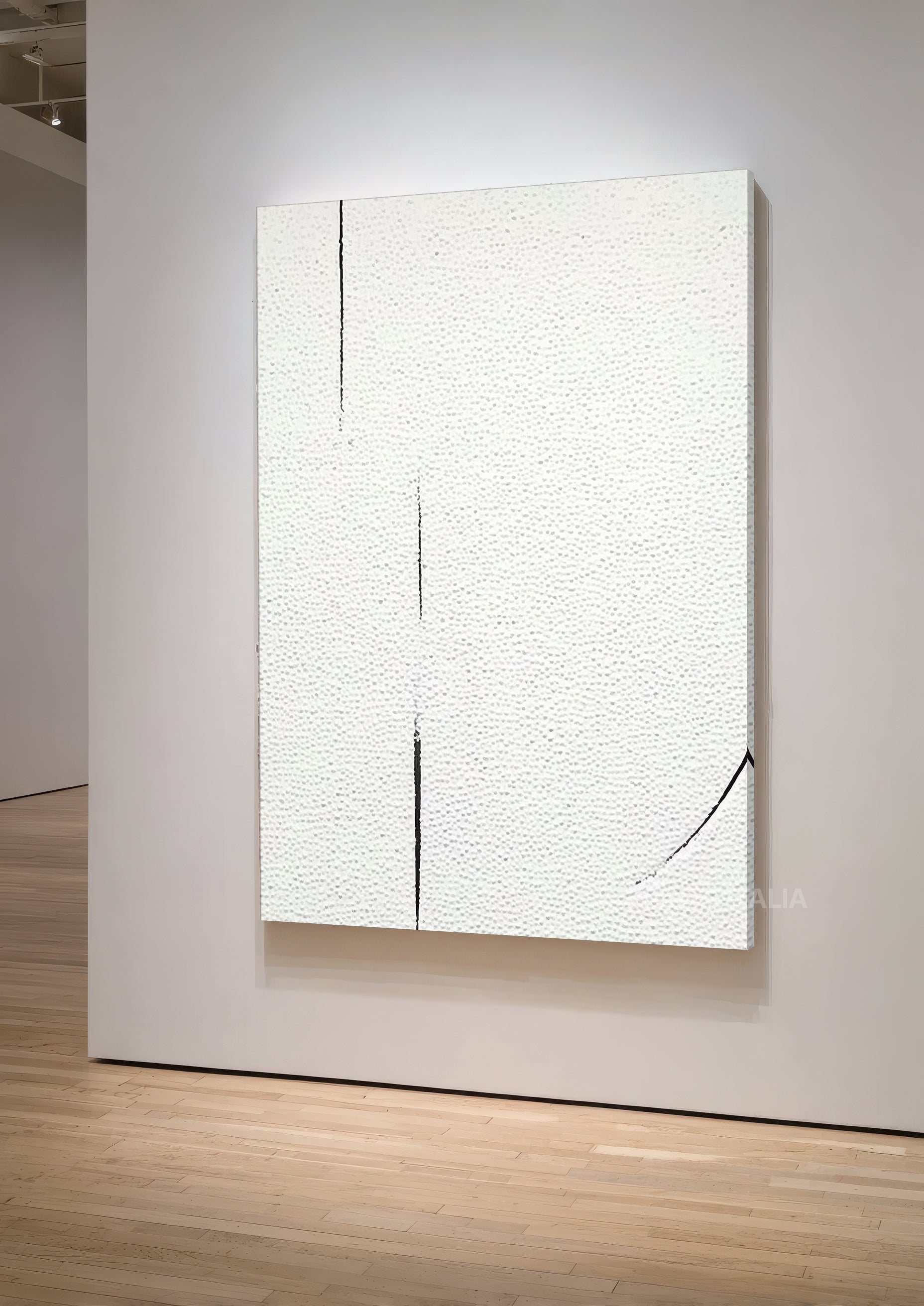 THARA print showing gentle linear marks and subtle intersecting lines on pure white background
