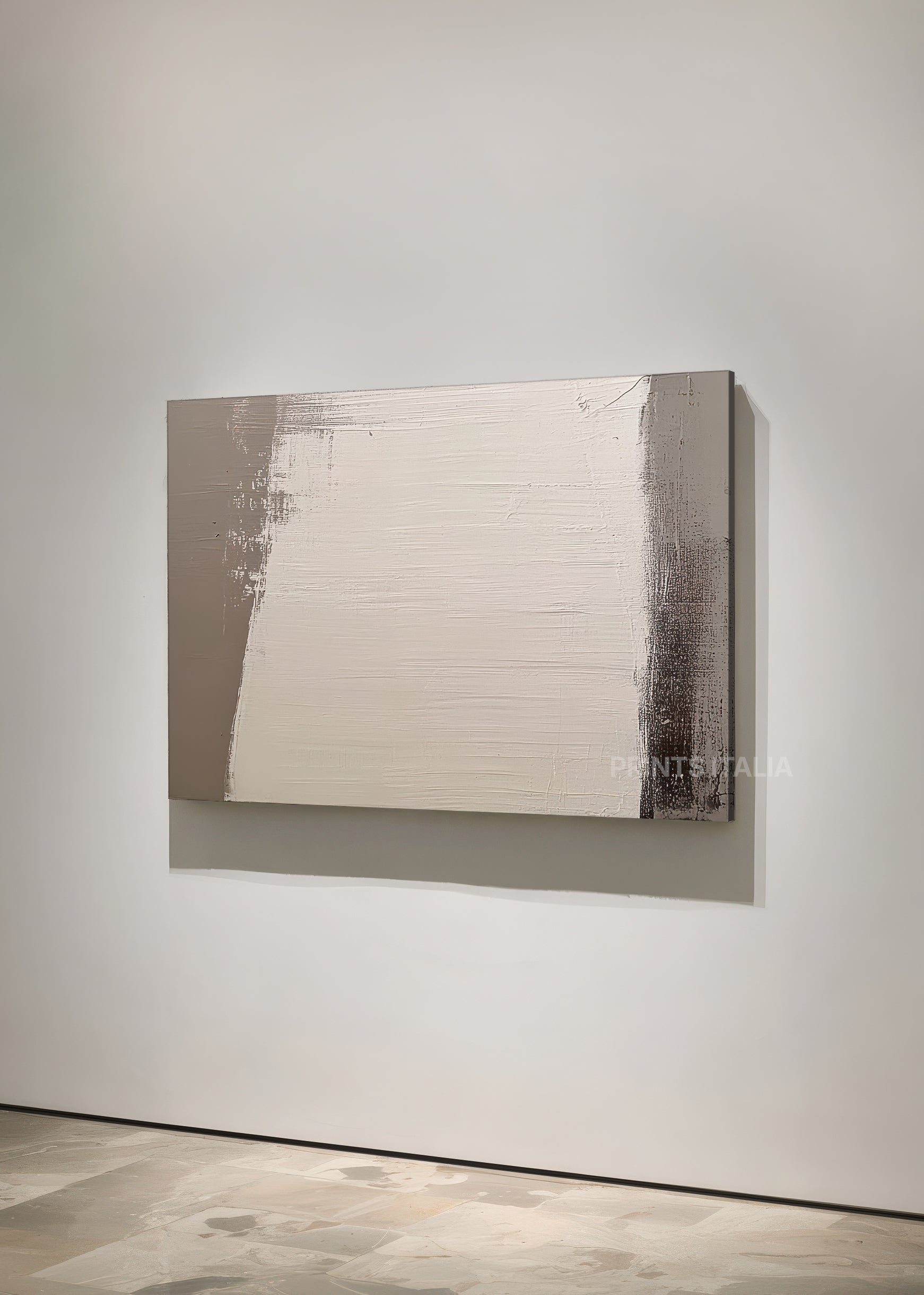 THURELL print displayed in a contemporary gallery, highlighting its soft white and taupe layers and graphite accent