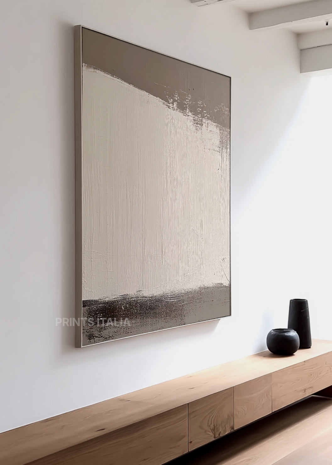 THURELL abstract print styled in a calm, modern space, emphasizing its tranquil palette and minimalist texture