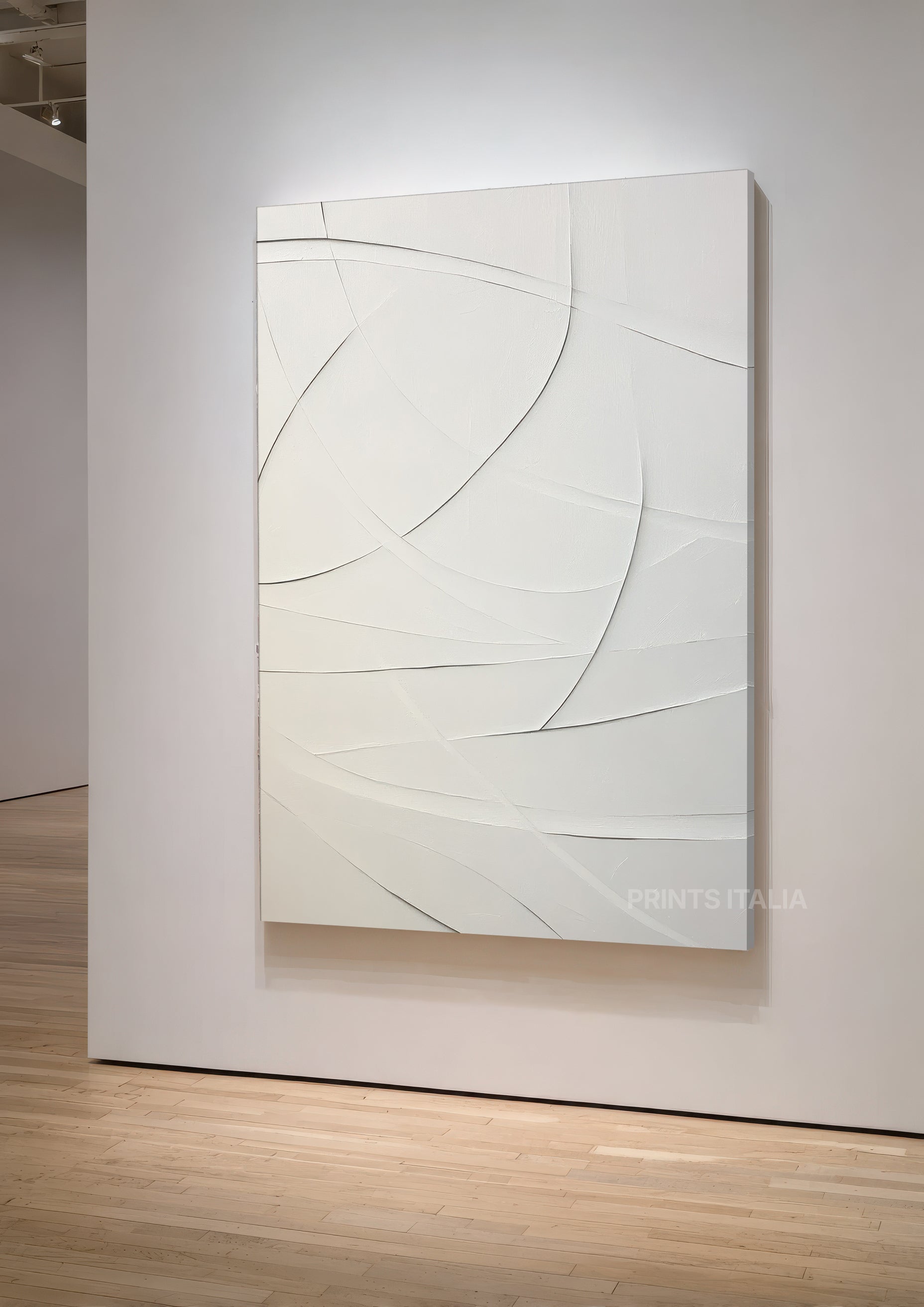 TIREL print displayed in a modern gallery, highlighting its subtle painted texture and minimalist design