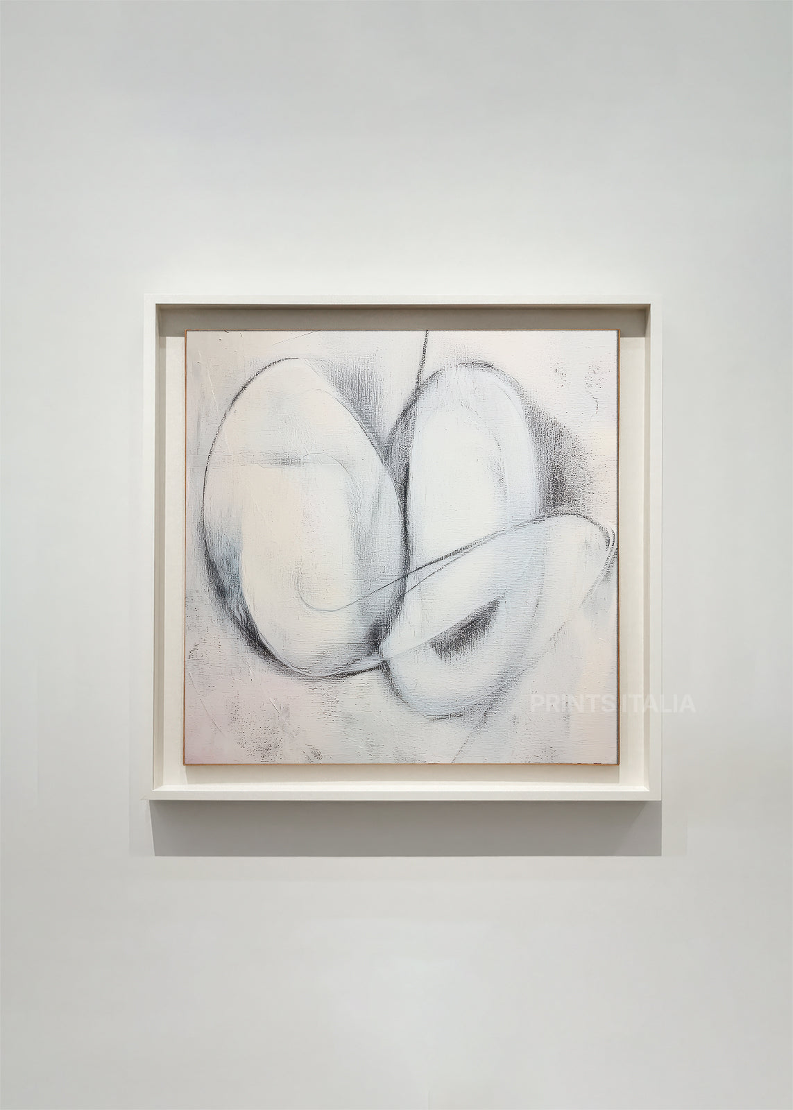 TORANI abstract art print framed – looping graphite lines on soft white and grey background