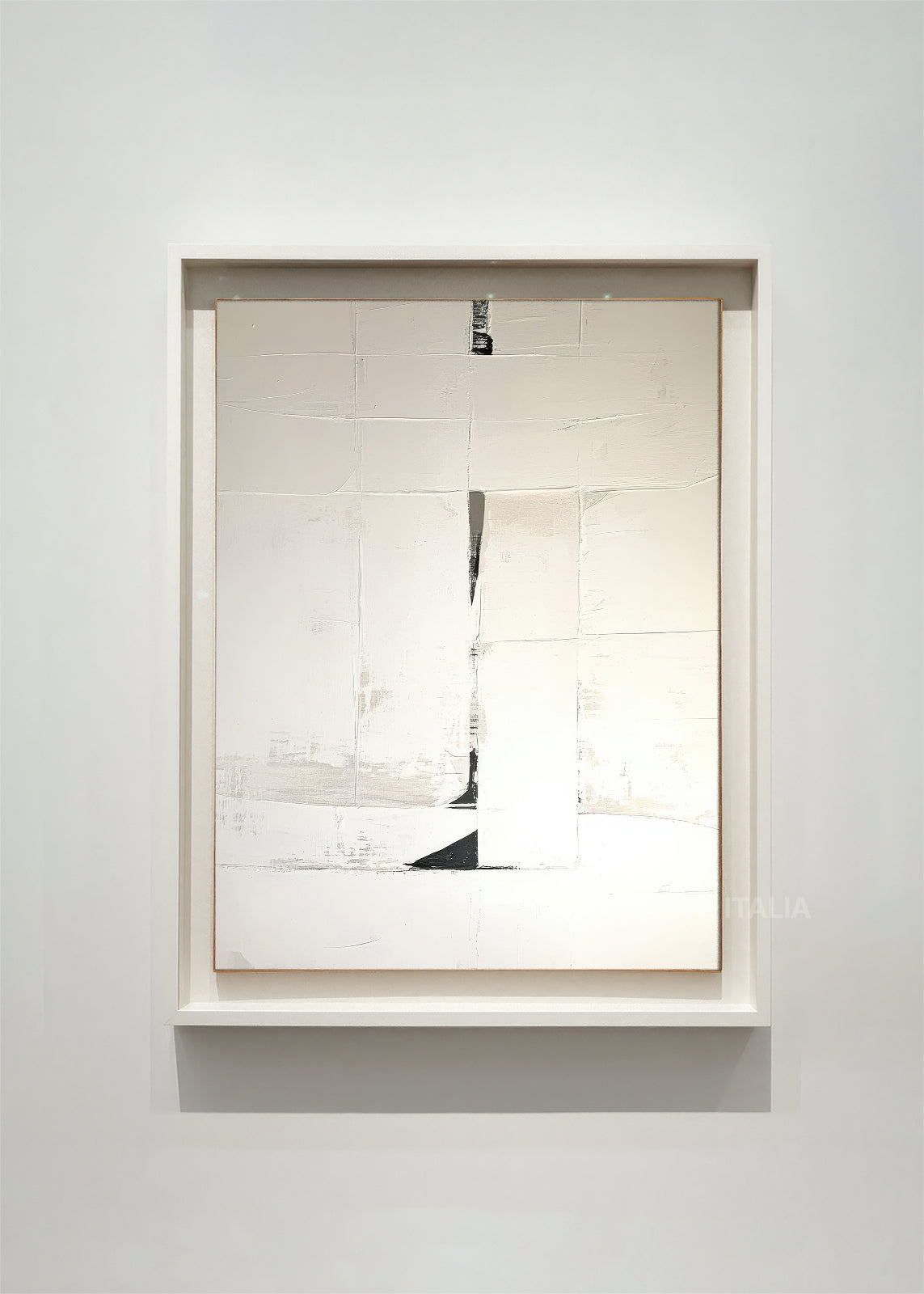 URAELI abstract art print framed – delicate vertical elements with subtle marks on soft cream background