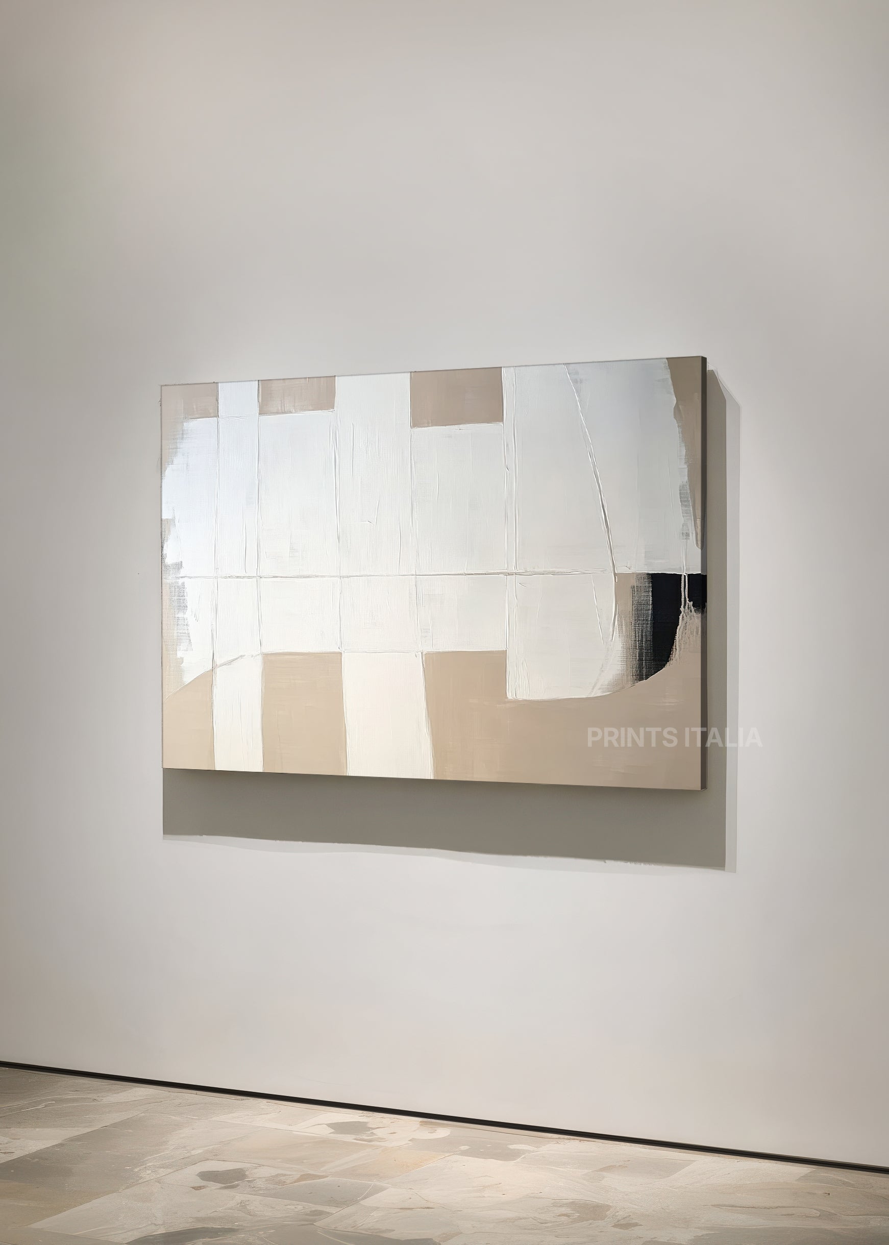 Unframed VARENNE art print featuring minimalist grid composition, soft tonal layers, and gentle texture, leaning against a neutral wall