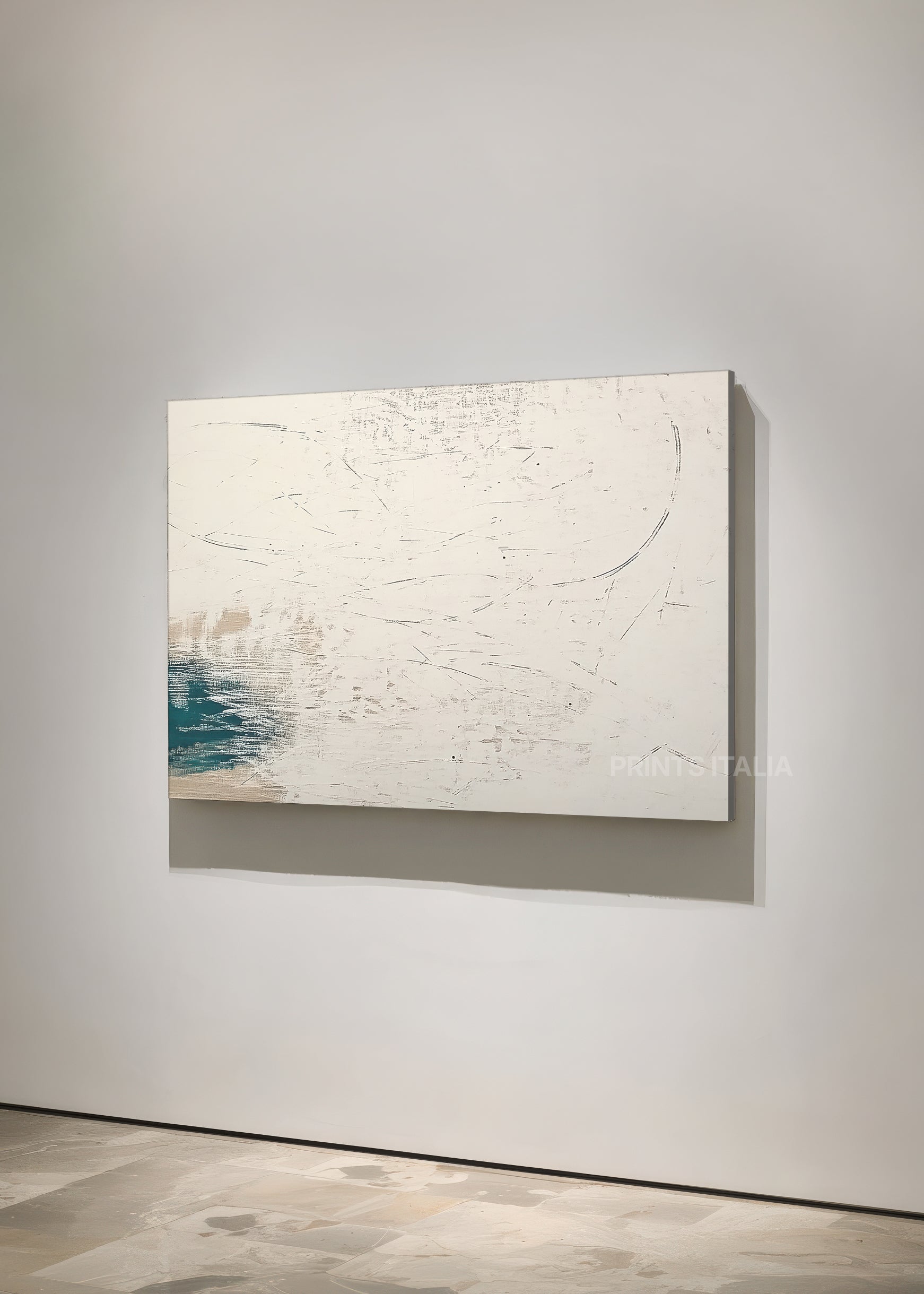 VASKIA abstract print – expressive modern composition with delicate blue drips on cream background