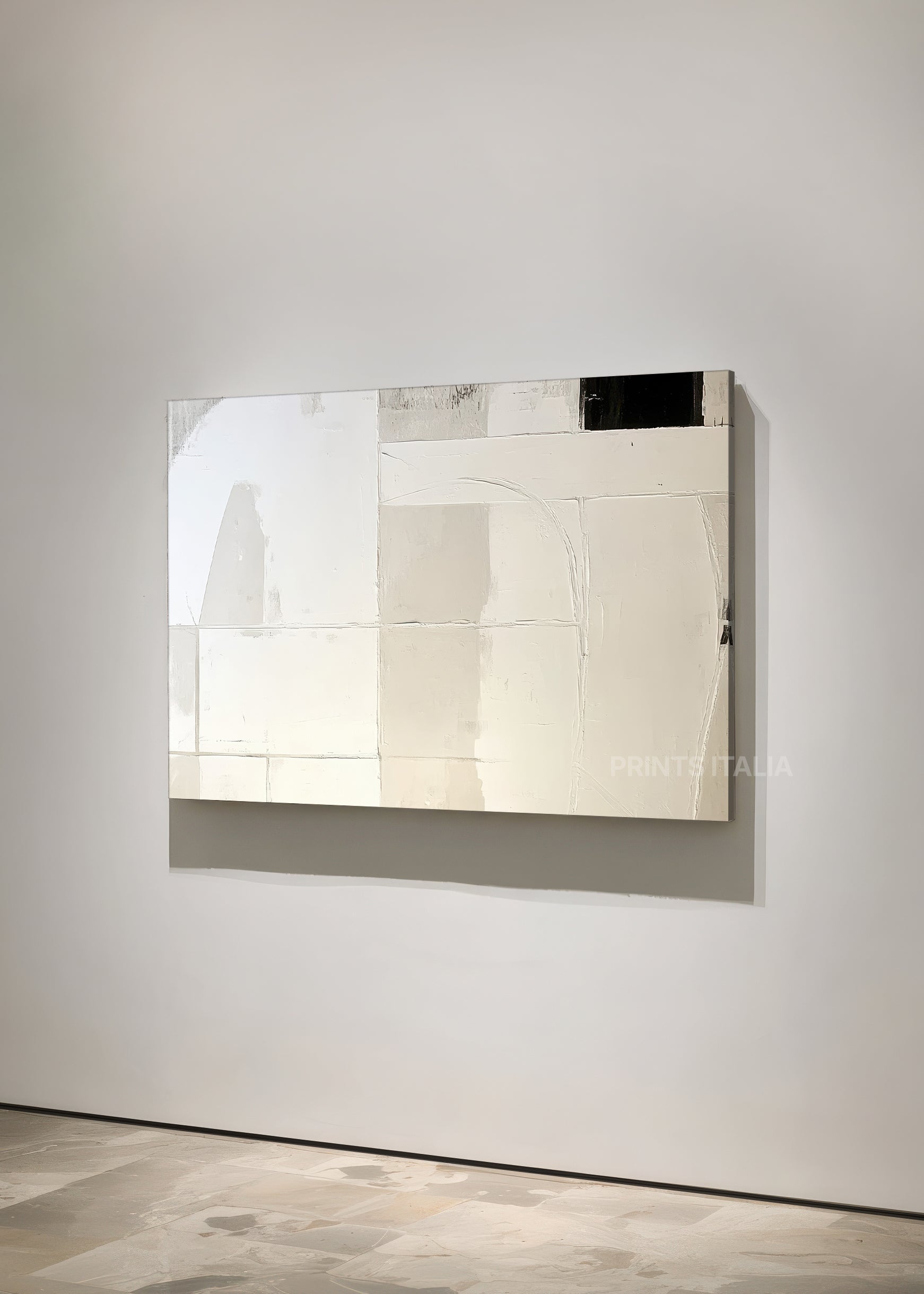 VASTIN print displayed in a contemporary gallery, highlighting its harmonious ivory and taupe layers