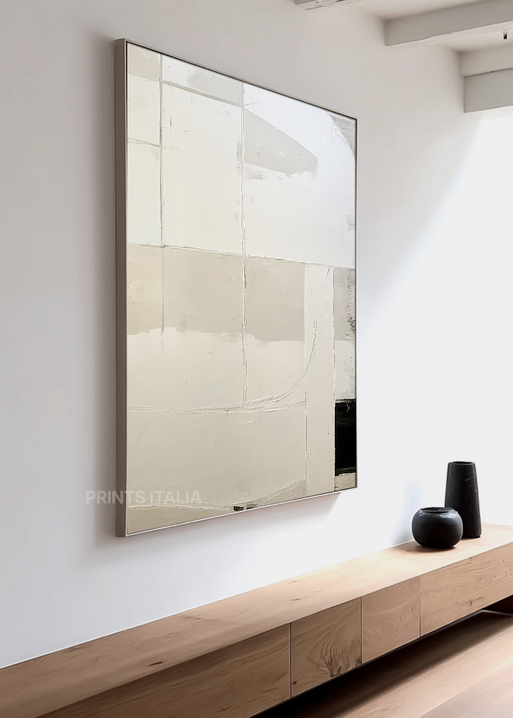 VASTIN abstract print styled in a calm, light-filled space, emphasizing its subtle textures and tranquil composition