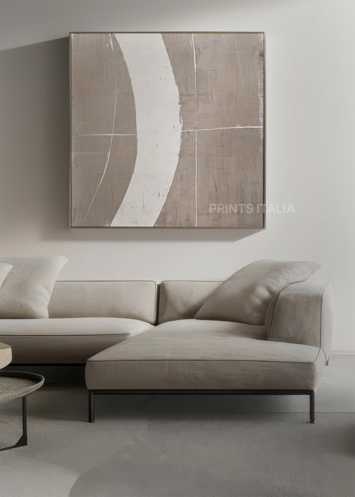 VAURA abstract print styled in a calm, light-filled space, emphasizing its soft palette and tranquil composition