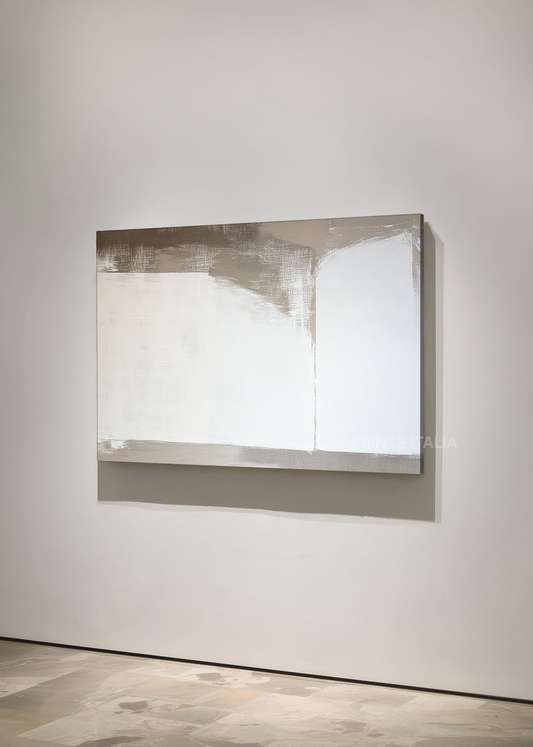 Veda neutral abstract art print displayed in modern living room interior design