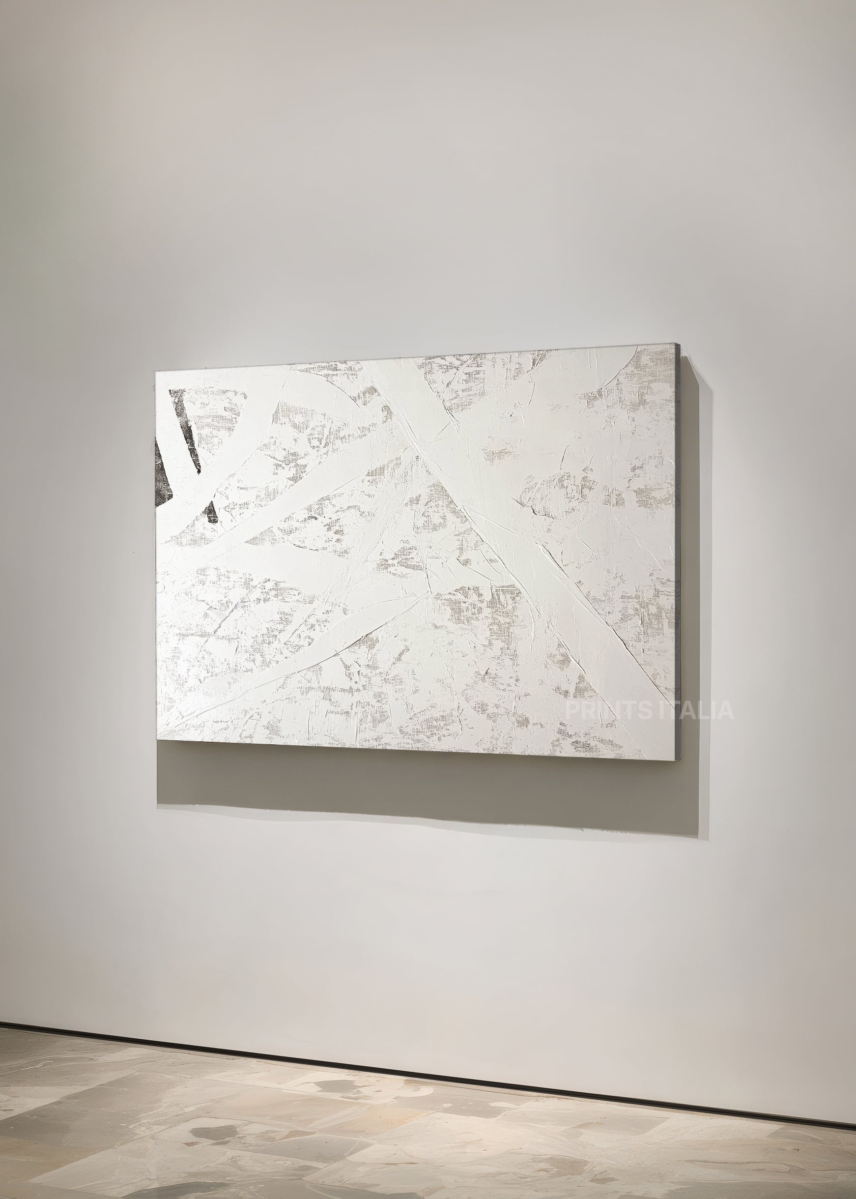 VELHARA print displayed in a modern gallery, highlighting its subtle textured details and minimalist design